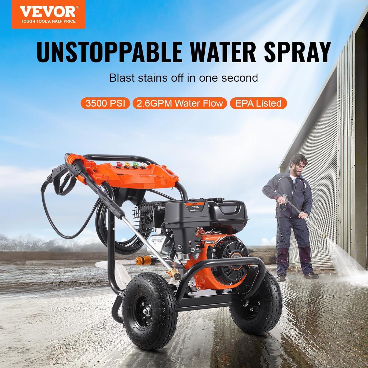 image:imageVEVOR Gas Pressure Washer 3600 PSI 26 GPM Gas Powered Pressure Washer with Copper Pump Spray Gun and Extension Wand 5 Quick Connect Nozzles for Cleaning Cars Homes Driveways Patios3500PSI