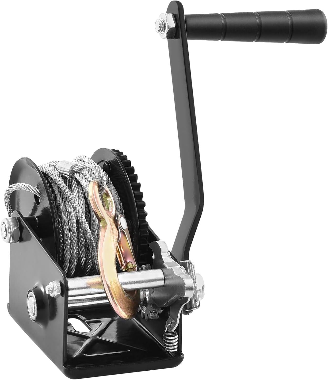 image:imageVEVOR Hand Winch 3500 lbs Pulling Capacity Boat Trailer Winch Heavy Duty Rope Crank with 33 ft Steel Wire Cable and TwoWay Ratchet Manual Operated Hand Crank Winch for Trailer Boat or ATV Towing800 LBS