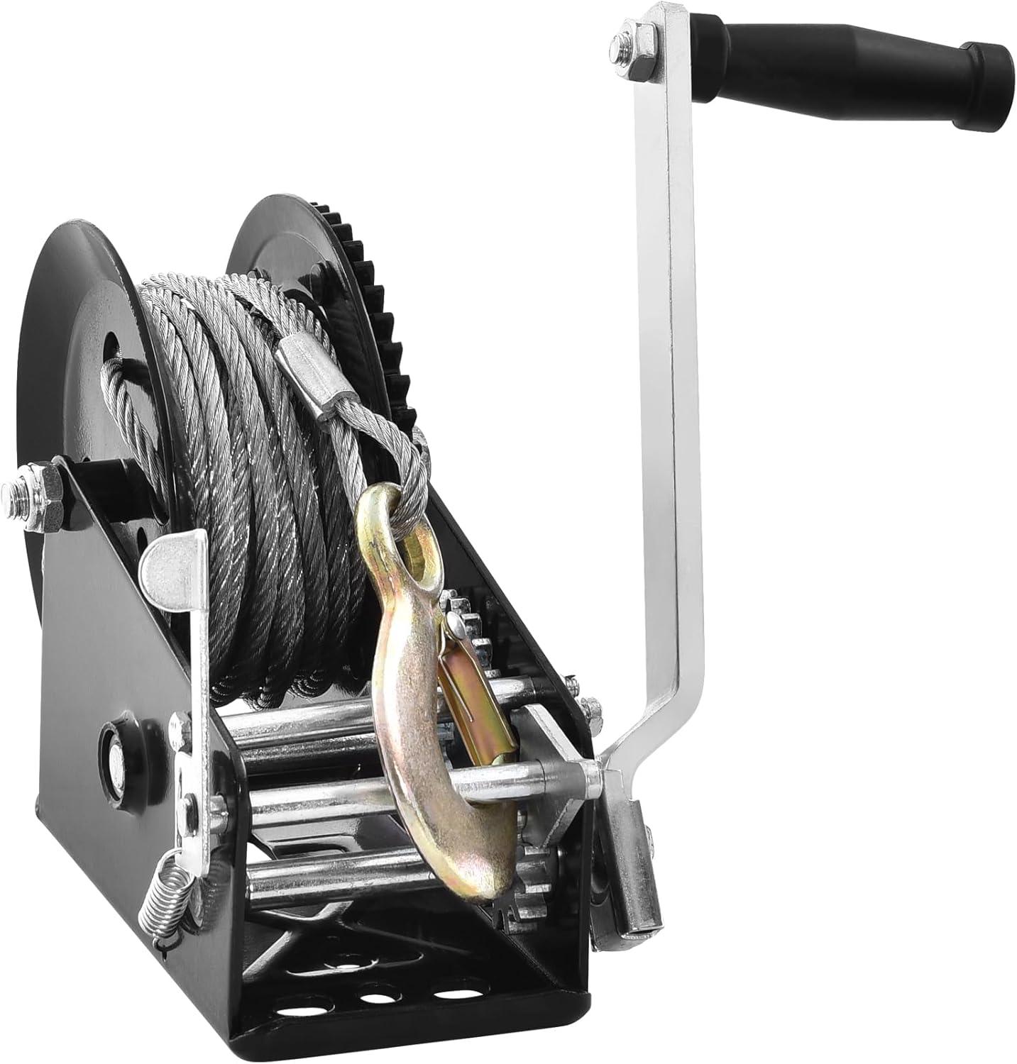 image:imageVEVOR Hand Winch 3500 lbs Pulling Capacity Boat Trailer Winch Heavy Duty Rope Crank with 33 ft Steel Wire Cable and TwoWay Ratchet Manual Operated Hand Crank Winch for Trailer Boat or ATV Towing3500lbs