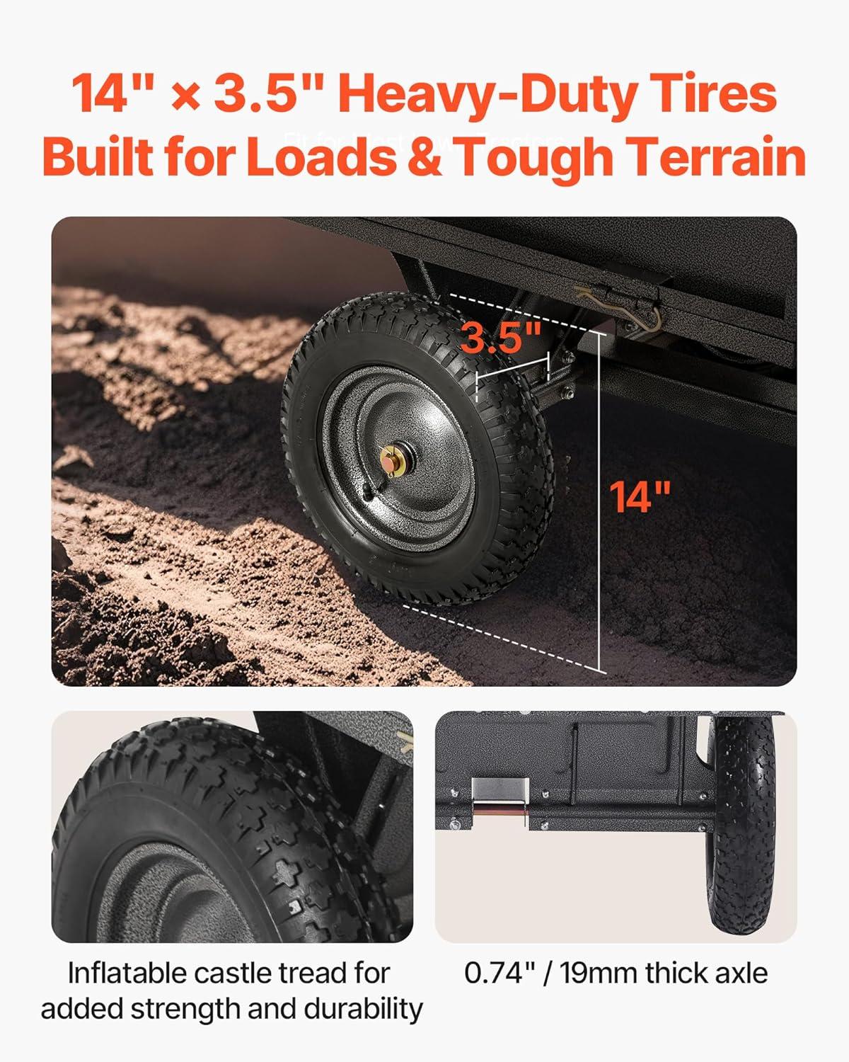 image:imageVEVOR Heavy Duty ATV Trailer Steel Dump Cart 750 lbs 15 Cubic Feet Garden Utility Trailer Yard Trailers with Removable Sides for Riding Lawn Mower Tractor500Lbs10cuft