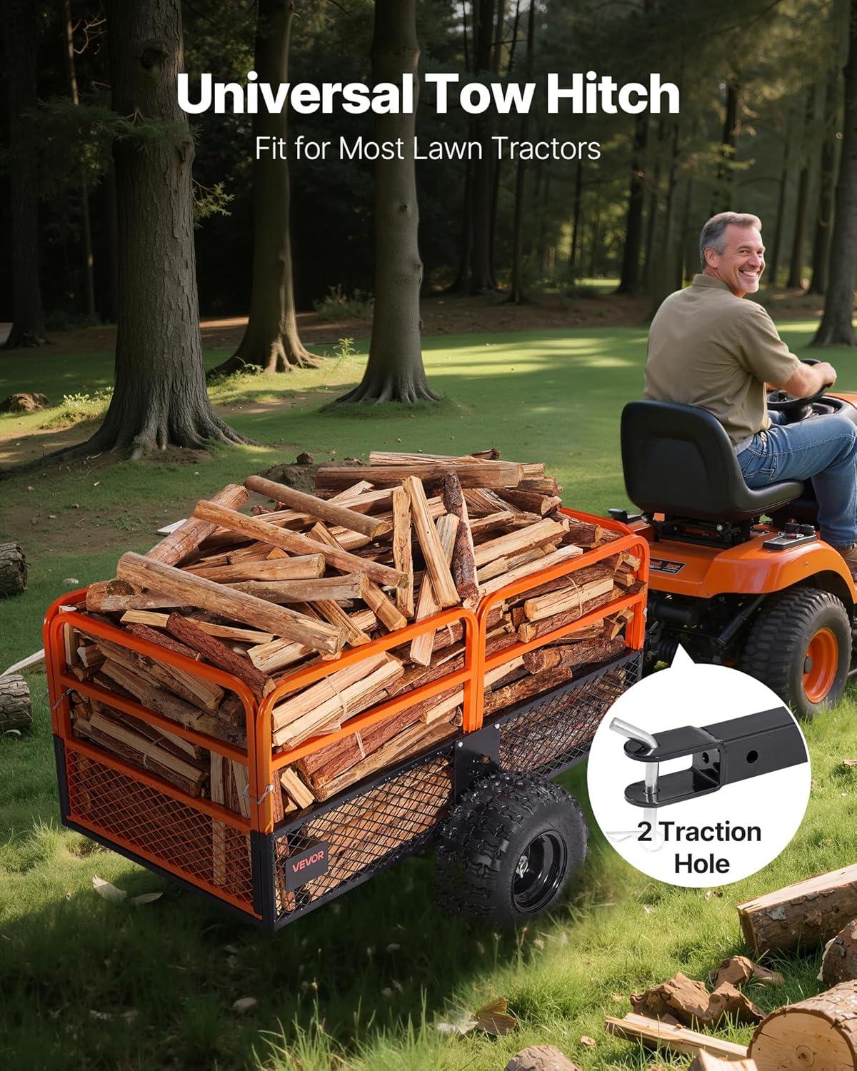 image:imageVEVOR Heavy Duty ATV Trailer Steel Dump Cart 750 lbs 15 Cubic Feet Garden Utility Trailer Yard Trailers with Removable Sides for Riding Lawn Mower Tractor1800Lbs28cuft