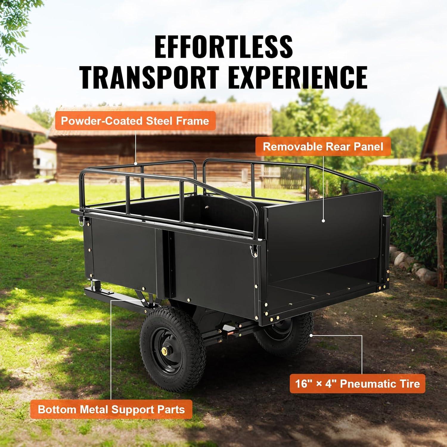 image:imageVEVOR Heavy Duty ATV Trailer Steel Dump Cart 750 lbs 15 Cubic Feet Garden Utility Trailer Yard Trailers with Removable Sides for Riding Lawn Mower Tractor750pound15cuft