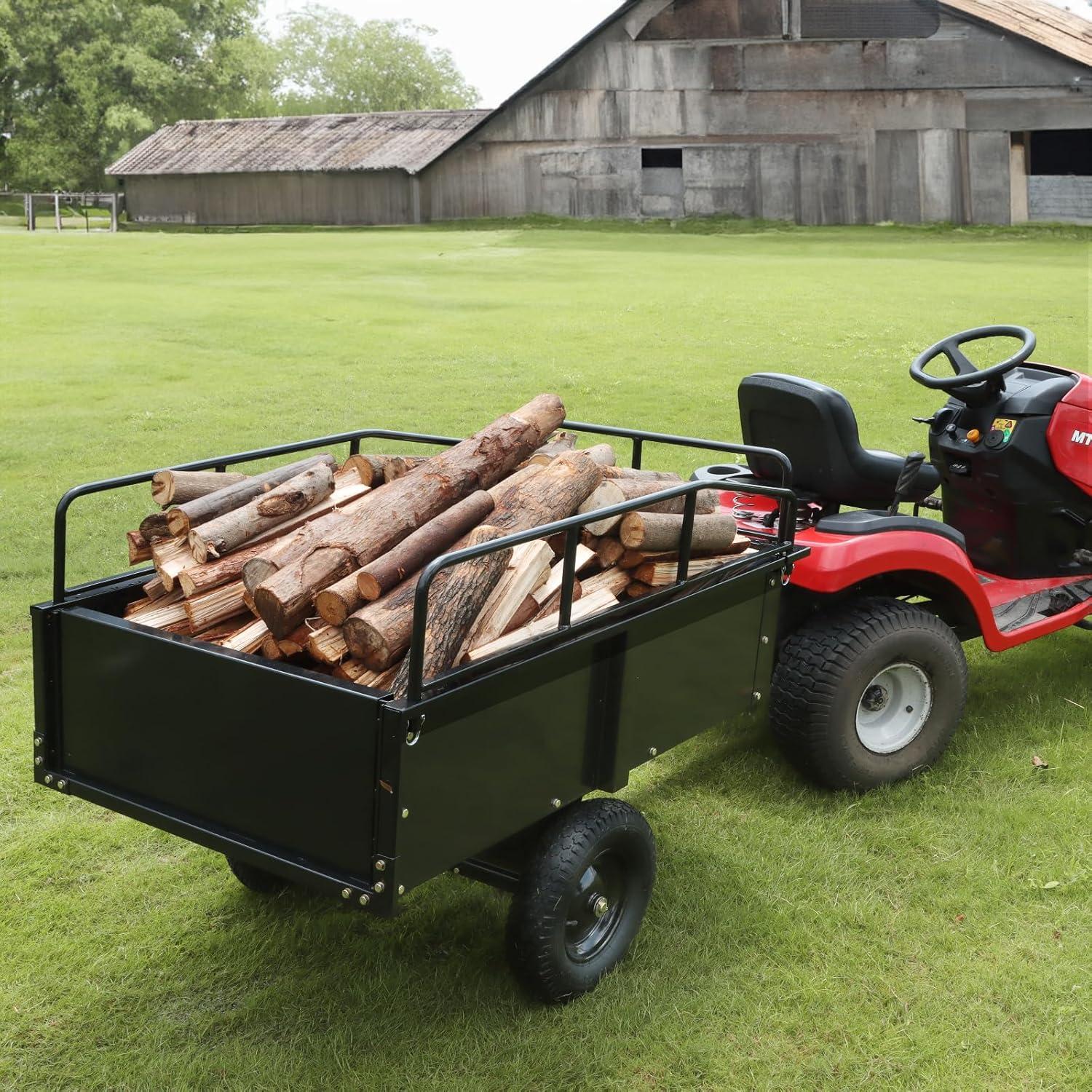 image:imageVEVOR Heavy Duty ATV Trailer Steel Dump Cart 750 lbs 15 Cubic Feet Garden Utility Trailer Yard Trailers with Removable Sides for Riding Lawn Mower Tractor750pound15cuft