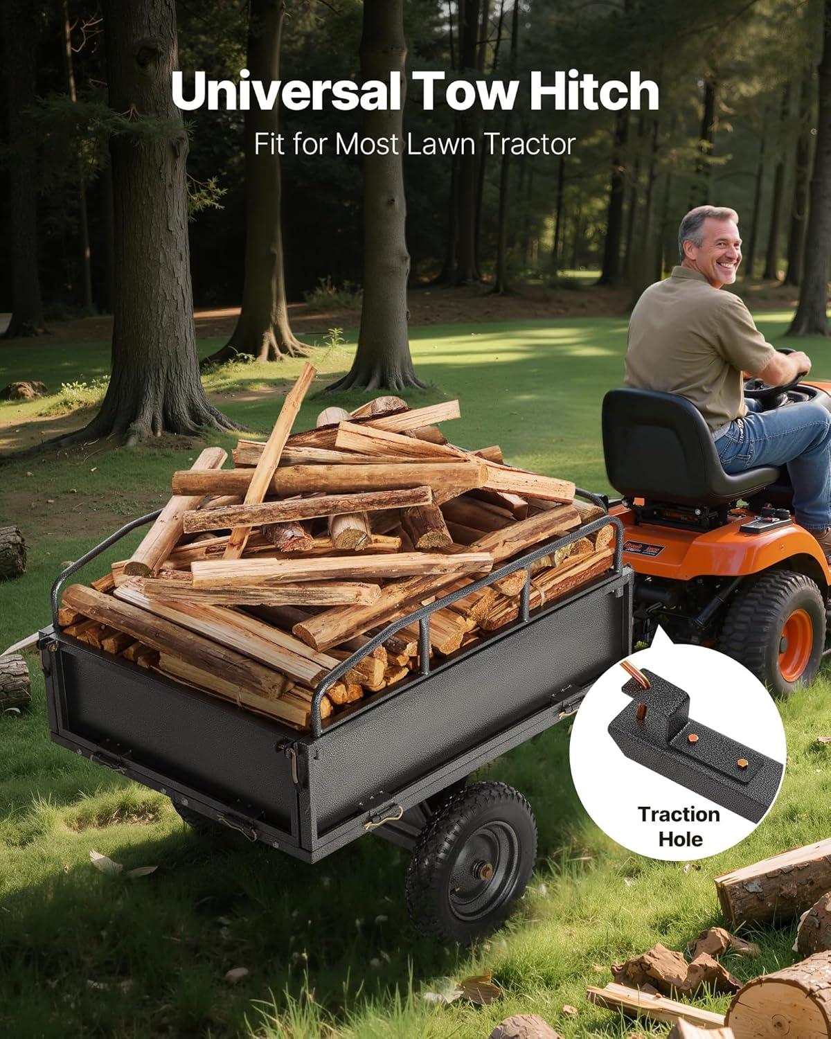 image:imageVEVOR Heavy Duty ATV Trailer Steel Dump Cart 750 lbs 15 Cubic Feet Garden Utility Trailer Yard Trailers with Removable Sides for Riding Lawn Mower Tractor500Lbs10cuft