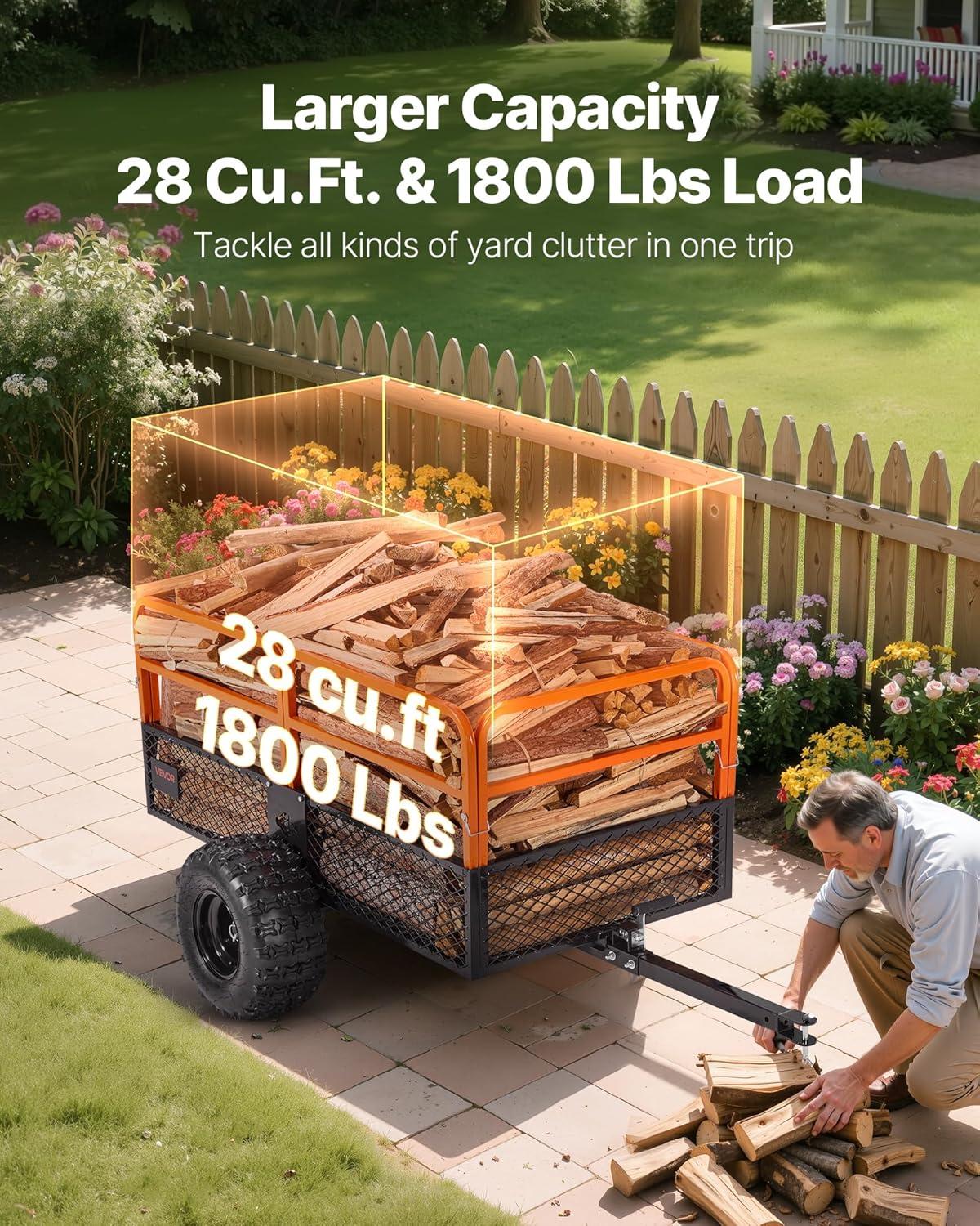 image:imageVEVOR Heavy Duty ATV Trailer Steel Dump Cart 750 lbs 15 Cubic Feet Garden Utility Trailer Yard Trailers with Removable Sides for Riding Lawn Mower Tractor1800Lbs28cuft
