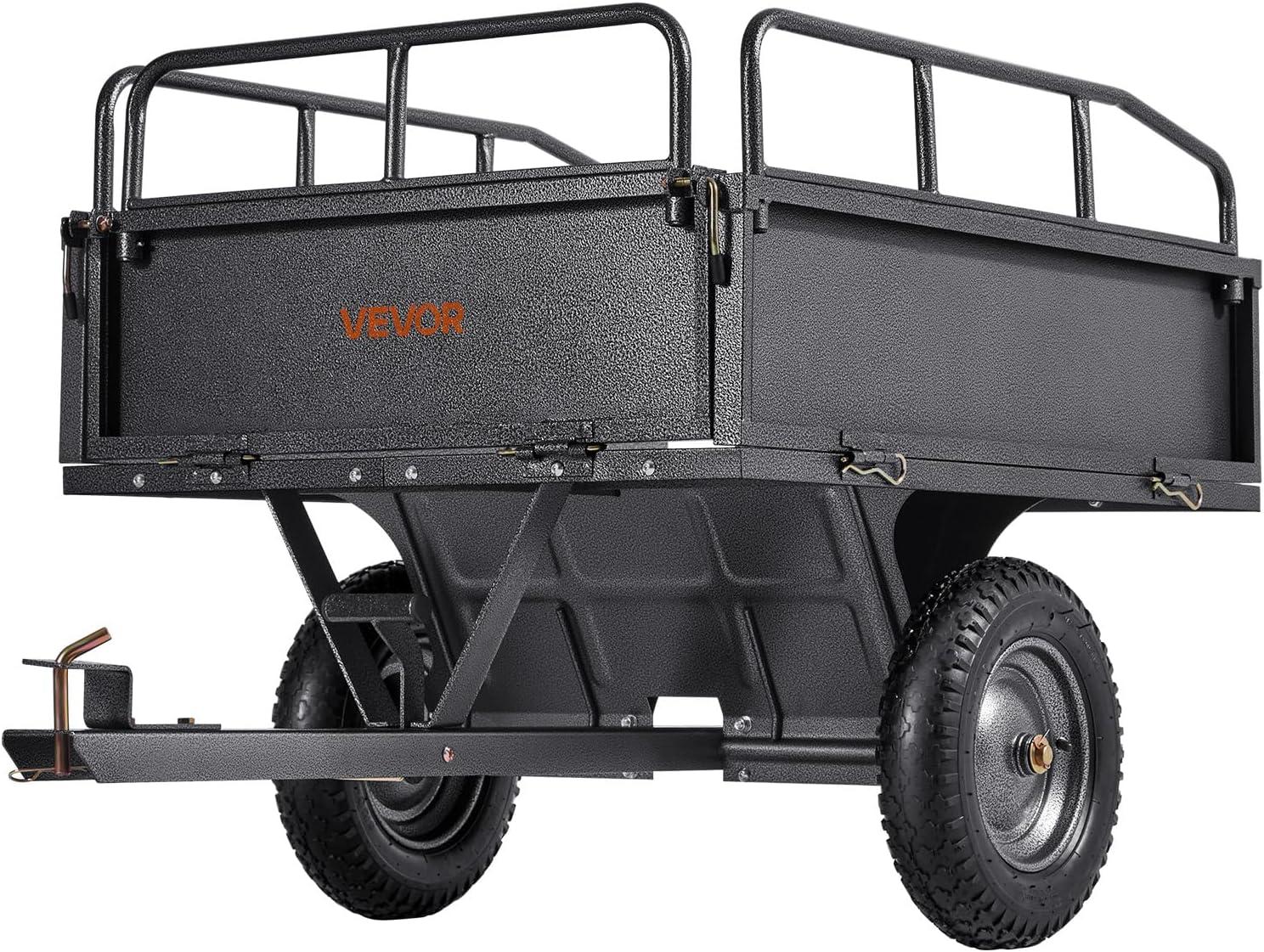 image:imageVEVOR Heavy Duty ATV Trailer Steel Dump Cart 750 lbs 15 Cubic Feet Garden Utility Trailer Yard Trailers with Removable Sides for Riding Lawn Mower Tractor500Lbs10cuft