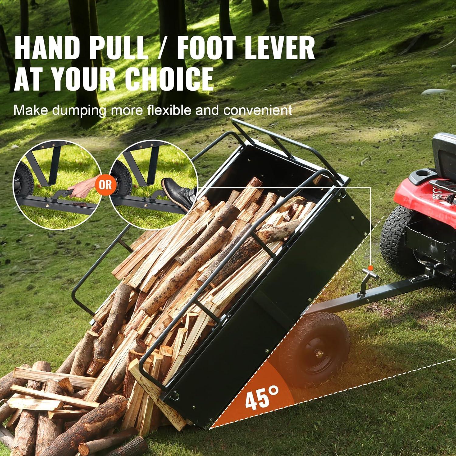 image:imageVEVOR Heavy Duty ATV Trailer Steel Dump Cart 750 lbs 15 Cubic Feet Garden Utility Trailer Yard Trailers with Removable Sides for Riding Lawn Mower Tractor750pound15cuft
