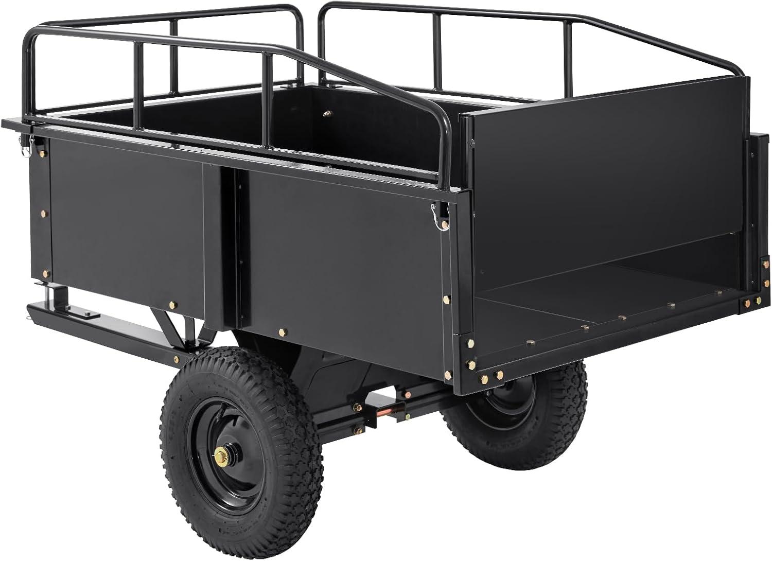 image:imageVEVOR Heavy Duty ATV Trailer Steel Dump Cart 750 lbs 15 Cubic Feet Garden Utility Trailer Yard Trailers with Removable Sides for Riding Lawn Mower Tractor750pound15cuft