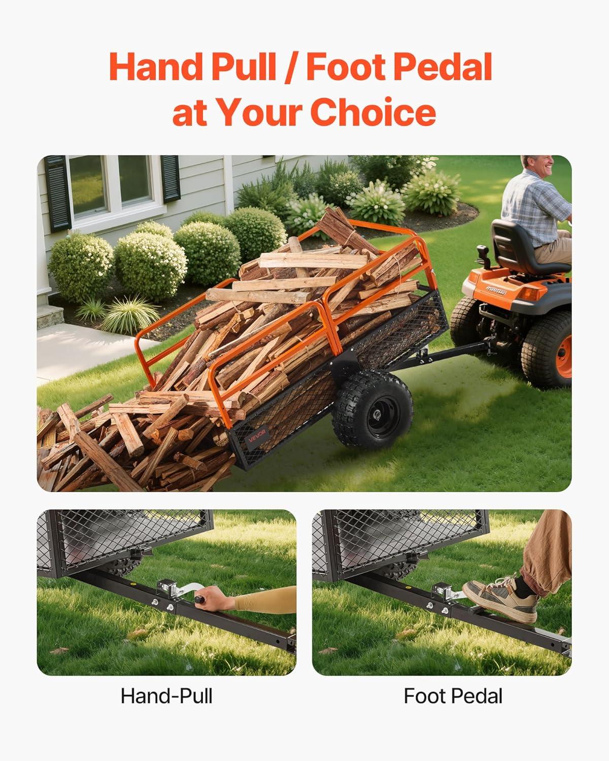 image:imageVEVOR Heavy Duty ATV Trailer Steel Dump Cart 750 lbs 15 Cubic Feet Garden Utility Trailer Yard Trailers with Removable Sides for Riding Lawn Mower Tractor1800Lbs28cuft