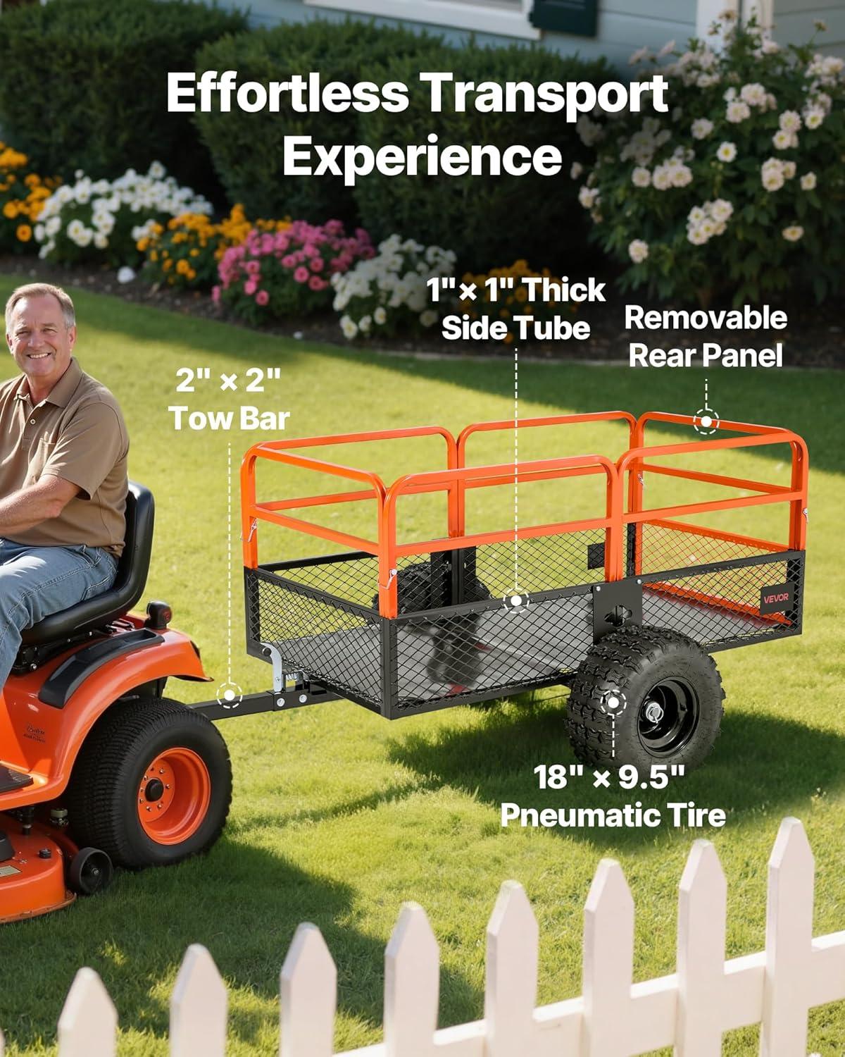 image:imageVEVOR Heavy Duty ATV Trailer Steel Dump Cart 750 lbs 15 Cubic Feet Garden Utility Trailer Yard Trailers with Removable Sides for Riding Lawn Mower Tractor1800Lbs28cuft
