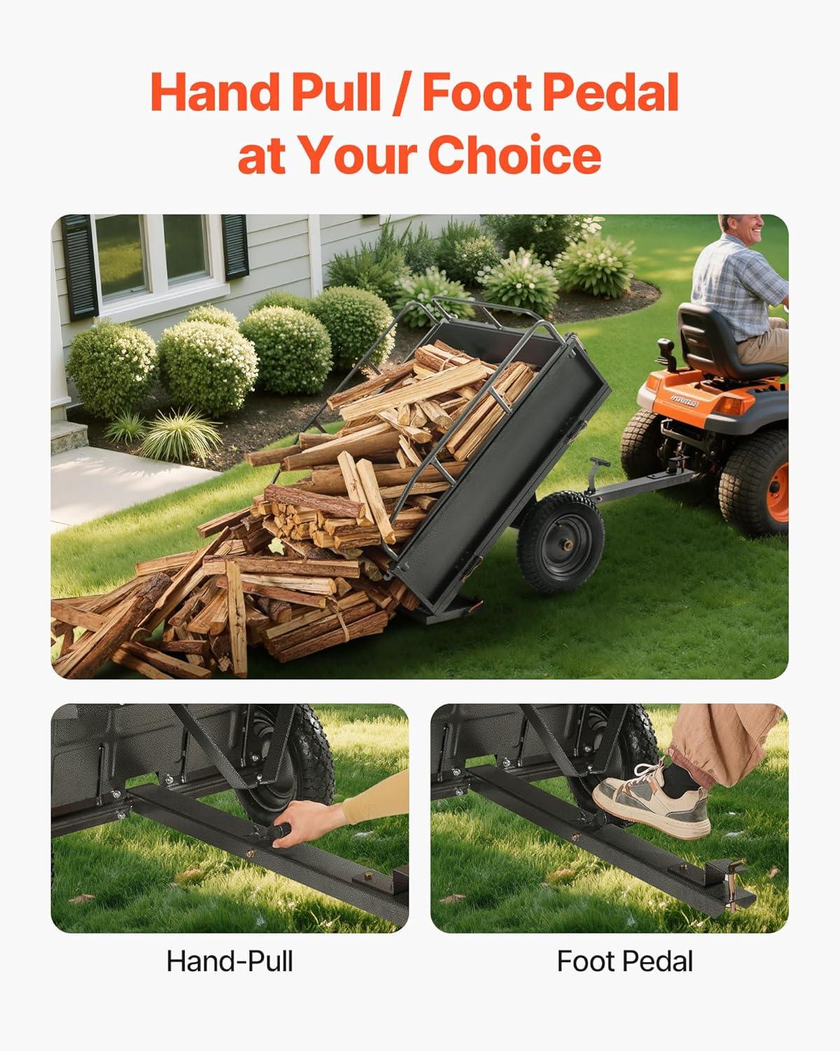 image:imageVEVOR Heavy Duty ATV Trailer Steel Dump Cart 750 lbs 15 Cubic Feet Garden Utility Trailer Yard Trailers with Removable Sides for Riding Lawn Mower Tractor500Lbs10cuft