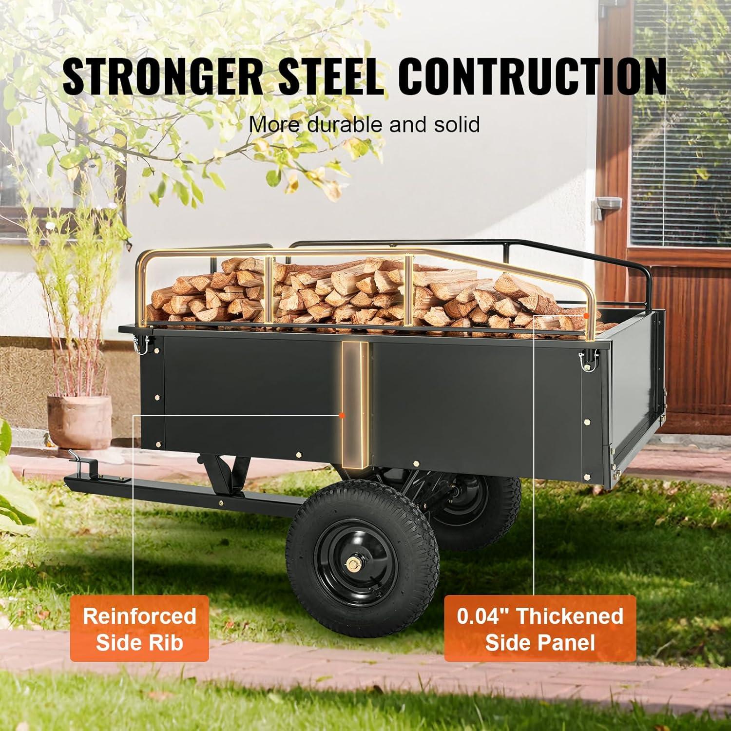 image:imageVEVOR Heavy Duty ATV Trailer Steel Dump Cart 750 lbs 15 Cubic Feet Garden Utility Trailer Yard Trailers with Removable Sides for Riding Lawn Mower Tractor750pound15cuft