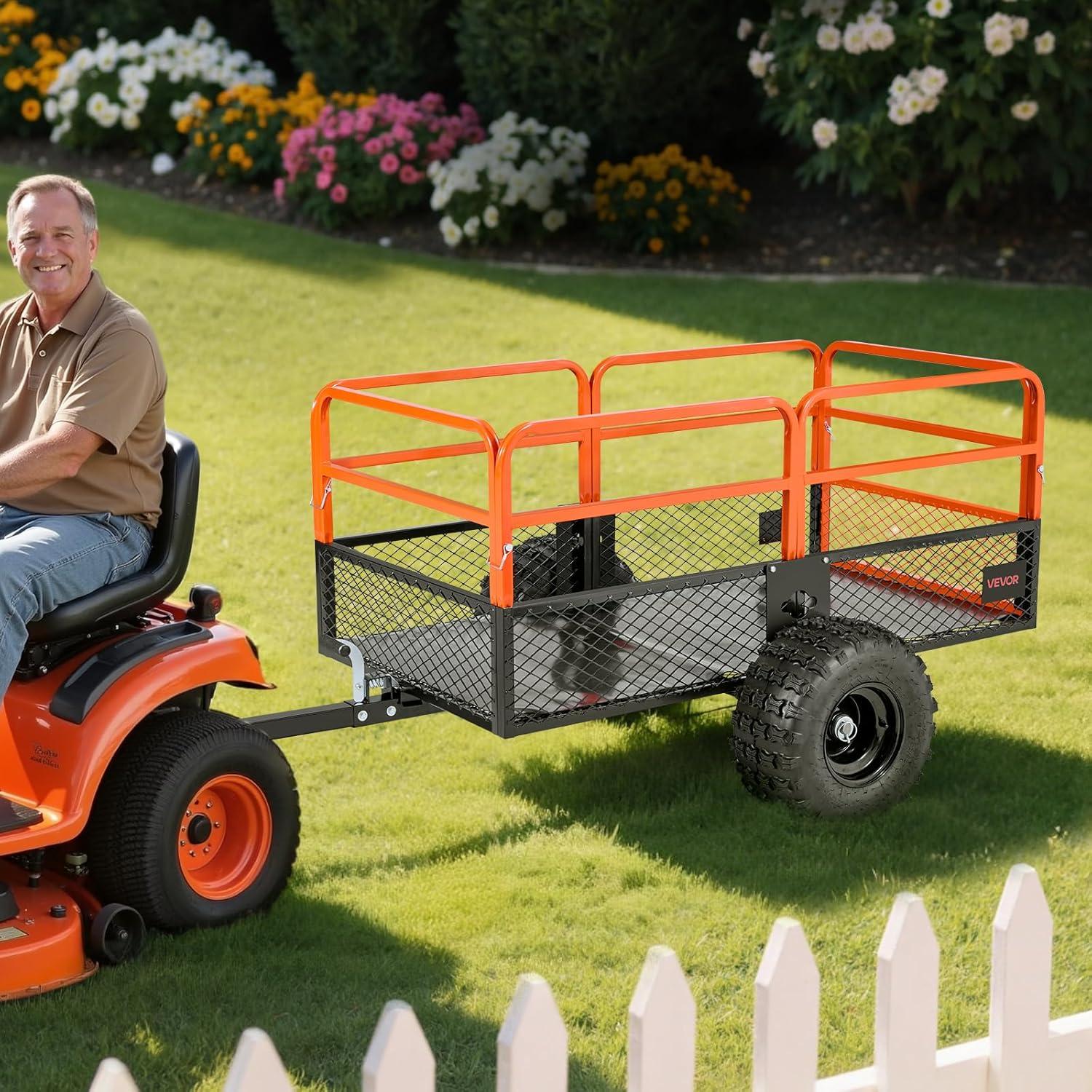image:imageVEVOR Heavy Duty ATV Trailer Steel Dump Cart 750 lbs 15 Cubic Feet Garden Utility Trailer Yard Trailers with Removable Sides for Riding Lawn Mower Tractor1800Lbs28cuft