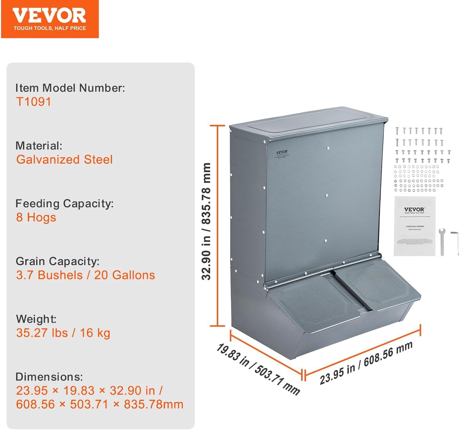 image:imageVEVOR Hog Feeder 37 Bushel Capacity Double Door Pig Feeder Heavy Duty Steel Piglets Feeder Multipurpose Trough Creep Feeder Outdoor Livestock Feeder Farm Accessory for Feeding up to 8 Hogs37 Bushel