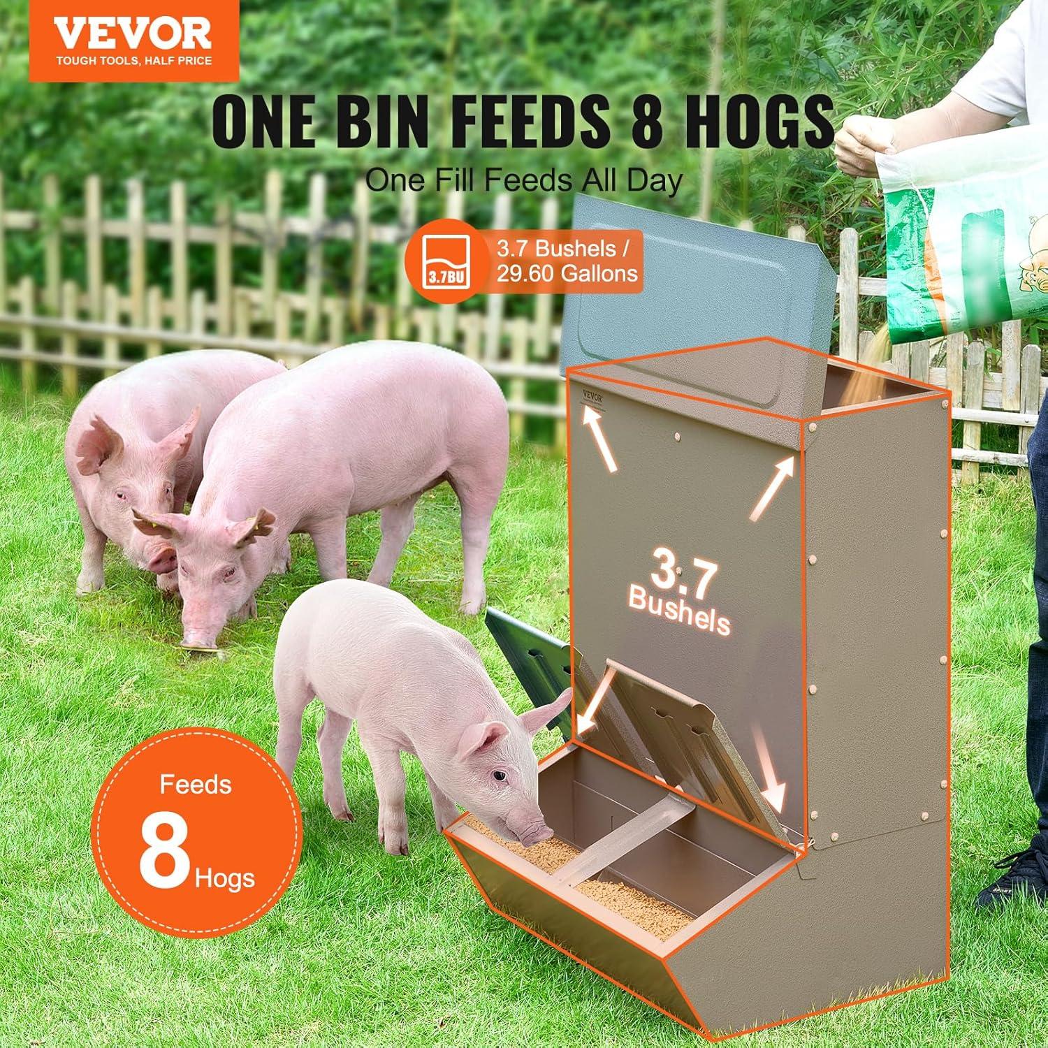 image:imageVEVOR Hog Feeder 37 Bushel Capacity Double Door Pig Feeder Heavy Duty Steel Piglets Feeder Multipurpose Trough Creep Feeder Outdoor Livestock Feeder Farm Accessory for Feeding up to 8 Hogs37 Bushel
