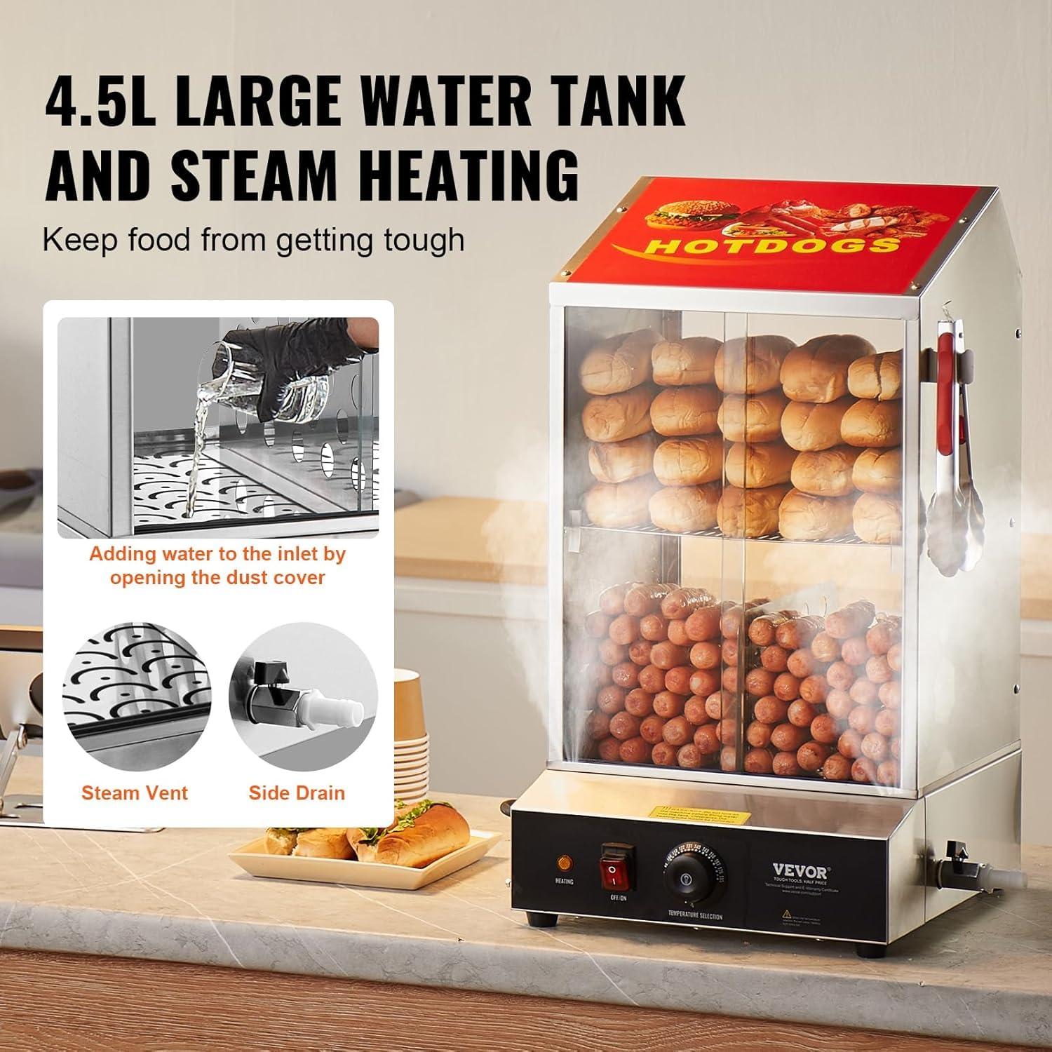 image:imageVEVOR Hot Dog Machine 36 L 2Tier Hot Dog Steamer for 200 Hotdogs amp 42 Buns 1200W Electric Bun Warmer Cooker with Rotary Knob Temp Display36 L