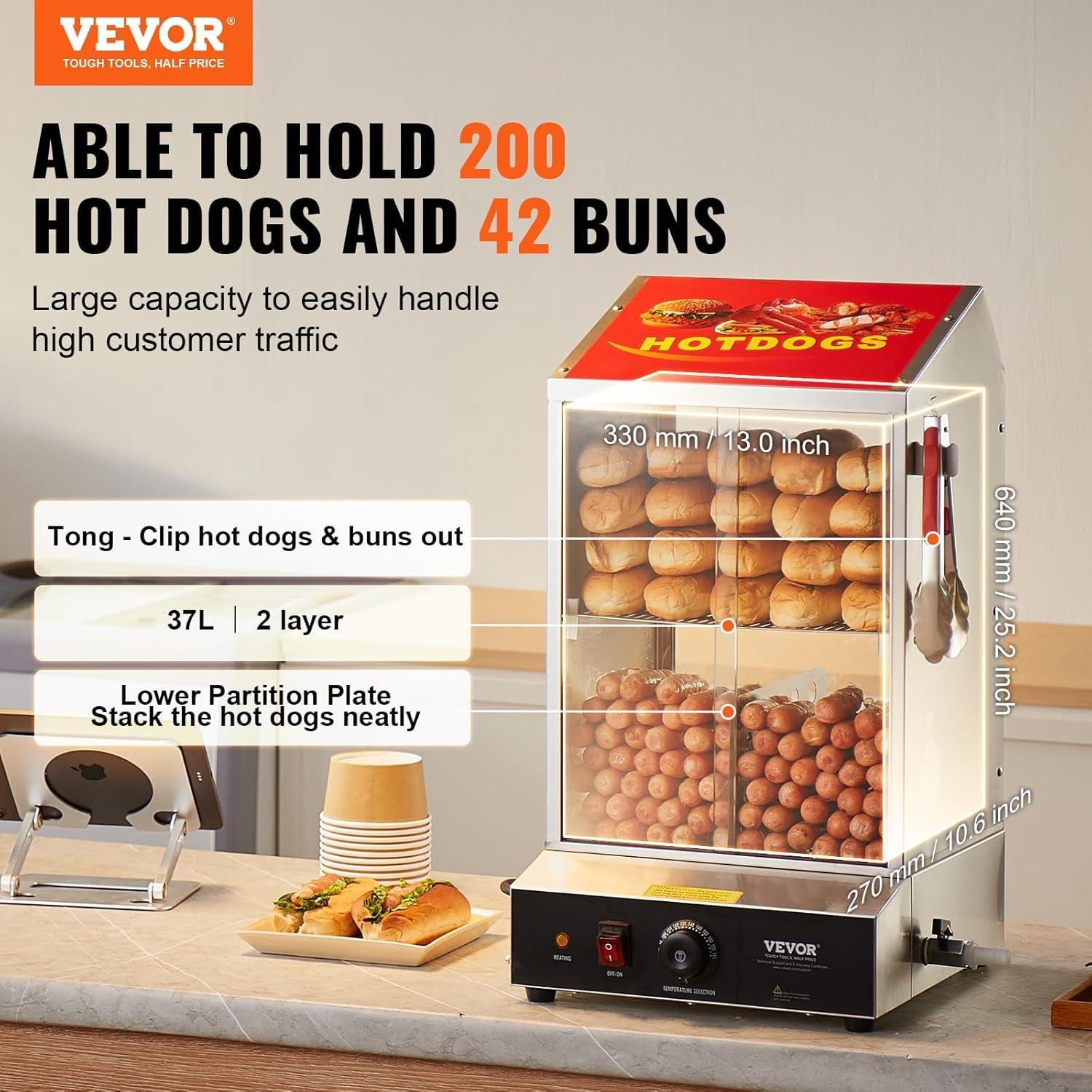image:imageVEVOR Hot Dog Machine 36 L 2Tier Hot Dog Steamer for 200 Hotdogs amp 42 Buns 1200W Electric Bun Warmer Cooker with Rotary Knob Temp Display36 L