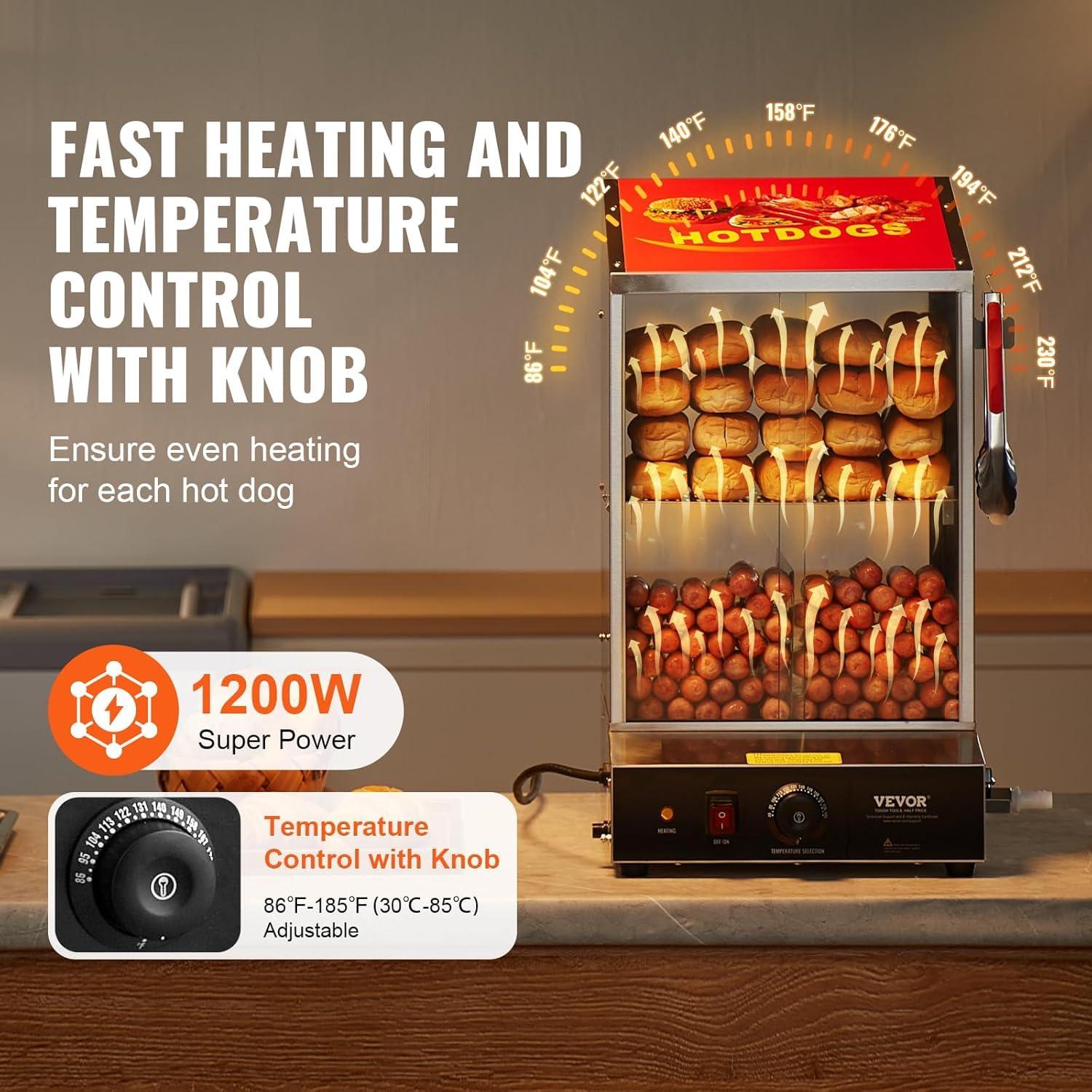 image:imageVEVOR Hot Dog Machine 36 L 2Tier Hot Dog Steamer for 200 Hotdogs amp 42 Buns 1200W Electric Bun Warmer Cooker with Rotary Knob Temp Display36 L