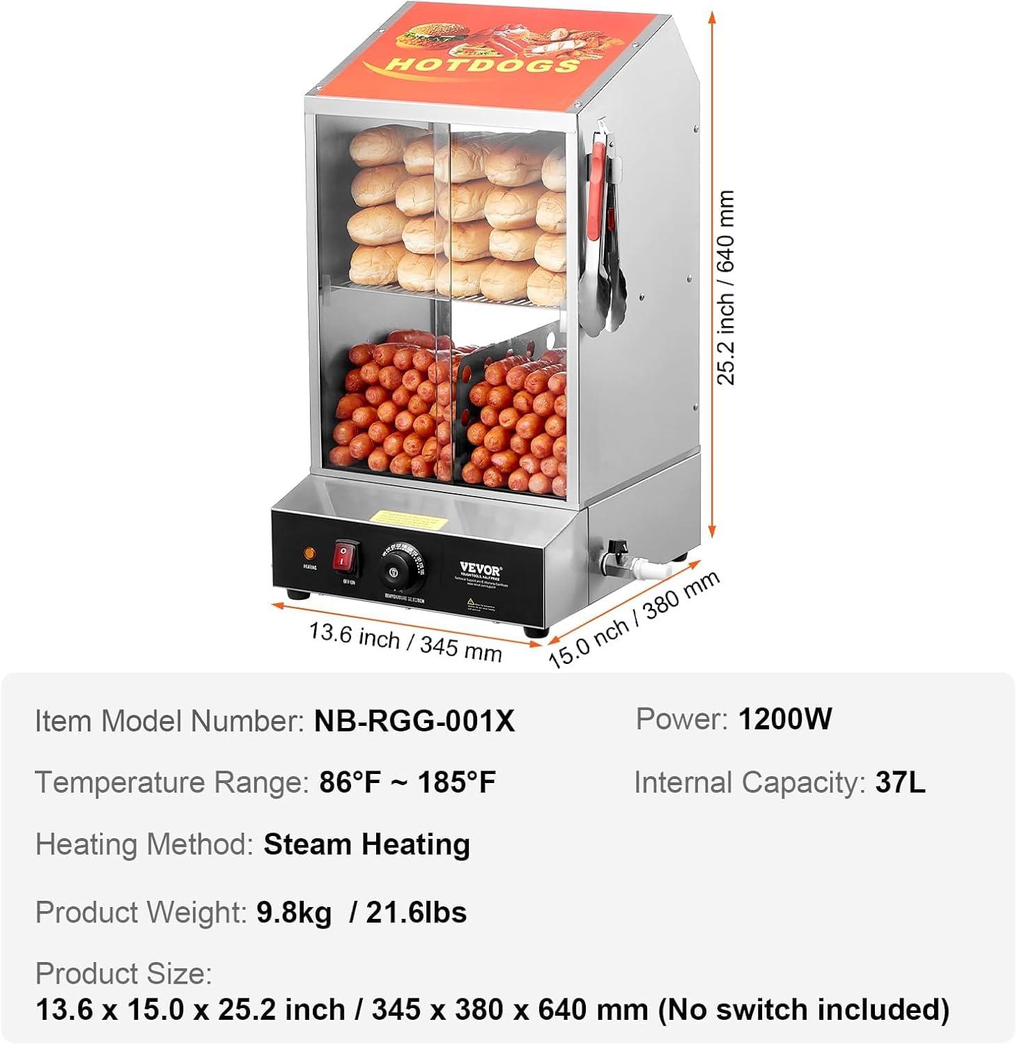 image:imageVEVOR Hot Dog Machine 36 L 2Tier Hot Dog Steamer for 200 Hotdogs amp 42 Buns 1200W Electric Bun Warmer Cooker with Rotary Knob Temp Display36 L