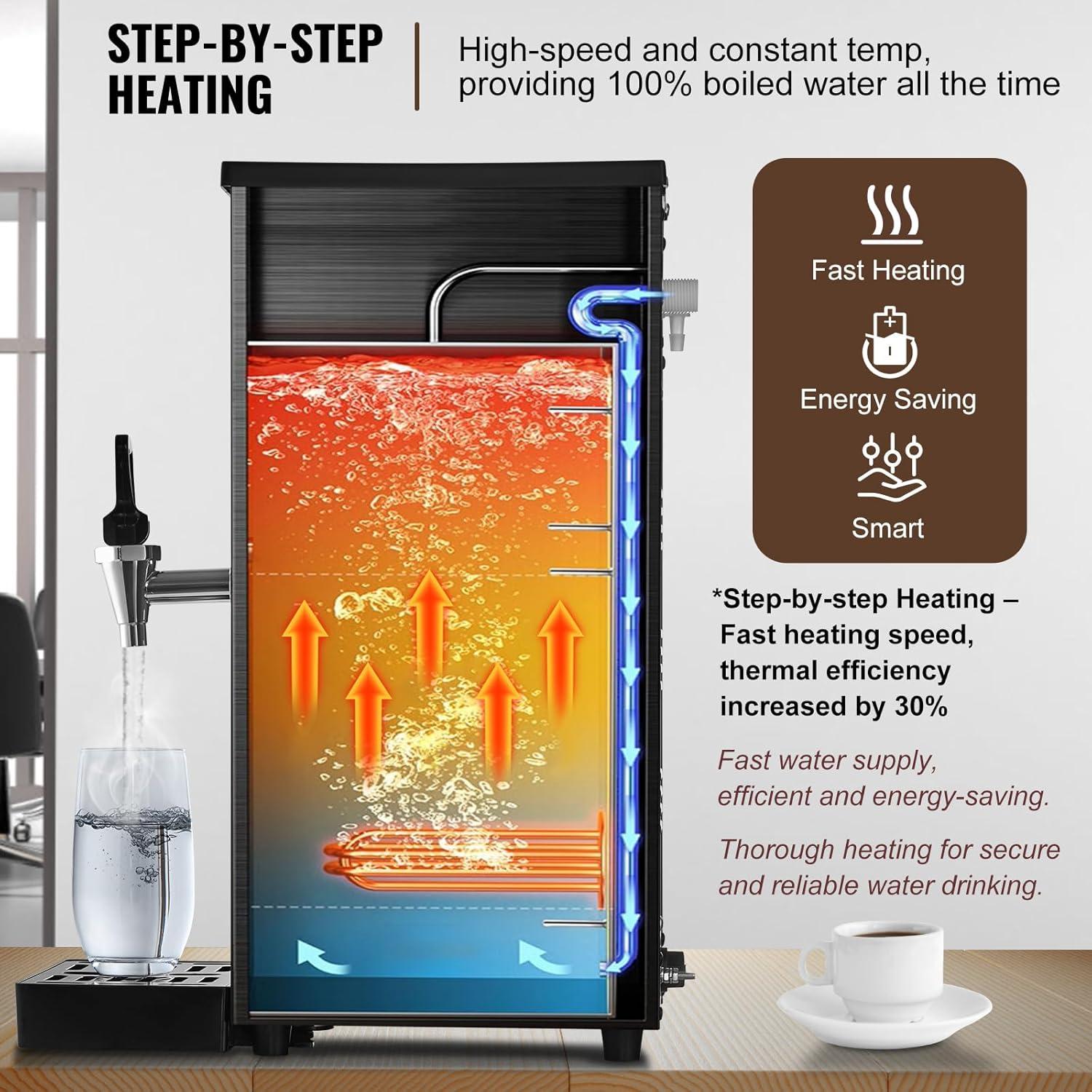 image:imageVEVOR Hot Water Dispenser Commercial Water Boiler 1500W with 316 Stainless Steel Heating Tube 50LH Stepbystep Fast Heating Electric Water Warmer for Coffee Tea Restaurant Office 15L106 Quarts