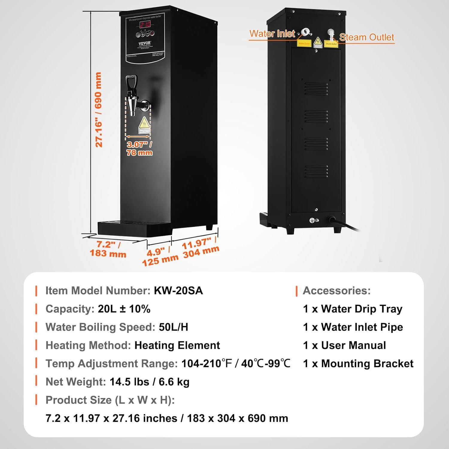 image:imageVEVOR Hot Water Dispenser Commercial Water Boiler 1500W with 316 Stainless Steel Heating Tube 50LH Stepbystep Fast Heating Electric Water Warmer for Coffee Tea Restaurant Office 15L211 Quarts