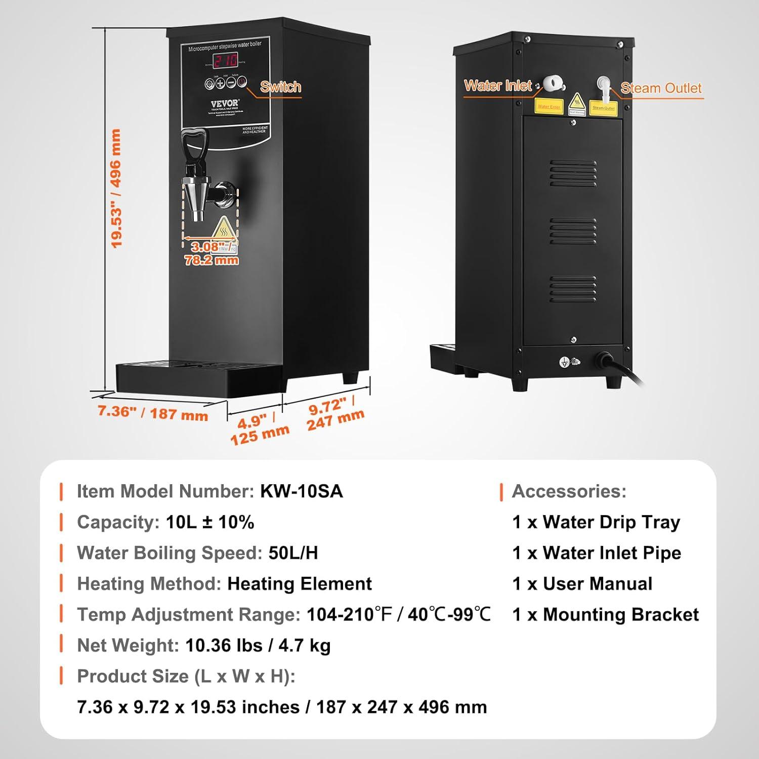 image:imageVEVOR Hot Water Dispenser Commercial Water Boiler 1500W with 316 Stainless Steel Heating Tube 50LH Stepbystep Fast Heating Electric Water Warmer for Coffee Tea Restaurant Office 15L106 Quarts