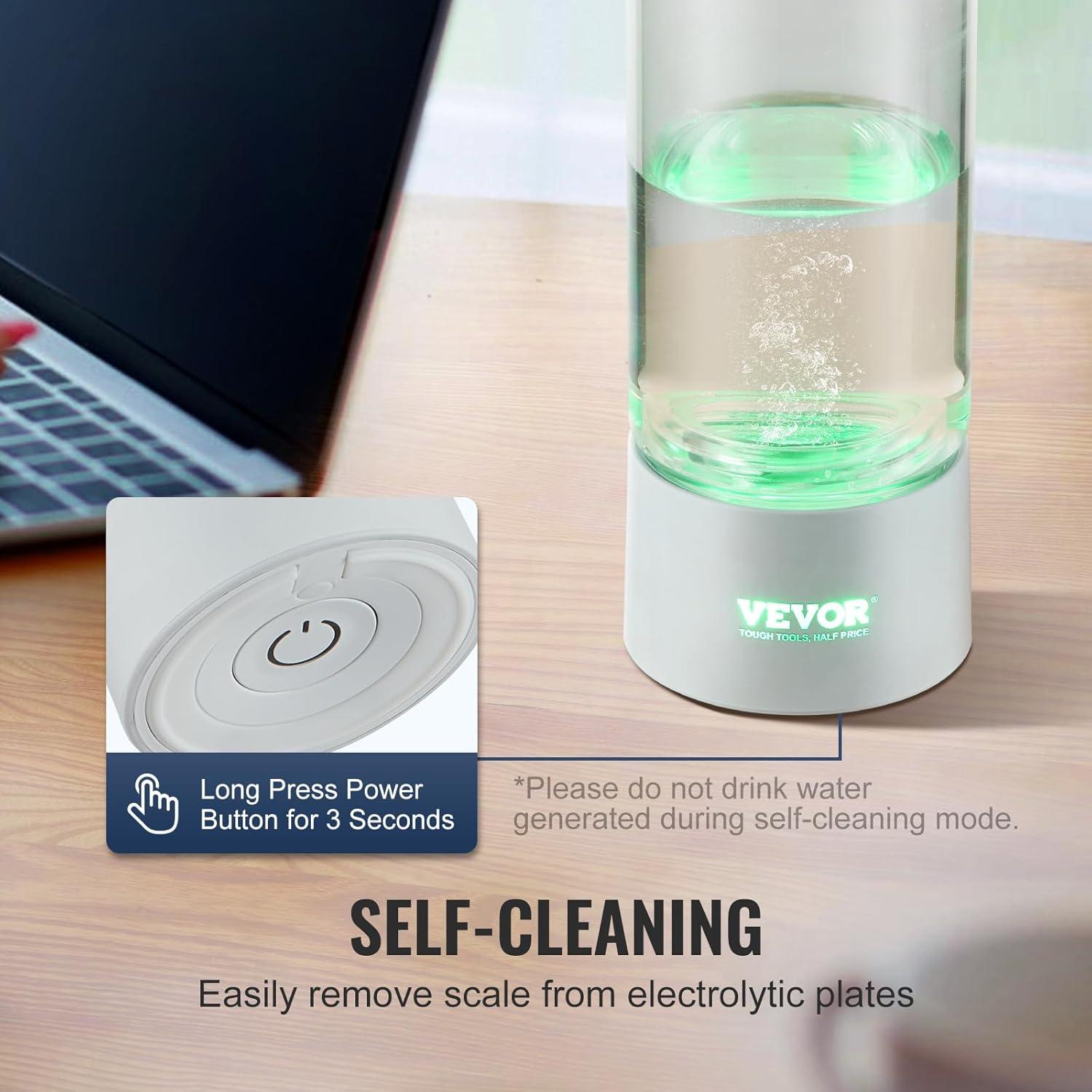 image:imageVEVOR Hydrogen Water Bottle Hydrogen Water Bottle Generator up to 2000 ppb 380ml Portable Hydrogen Water Machine SPE Technology hydrogen water generator with Nasal Inhalation Tube and SelfCleaning