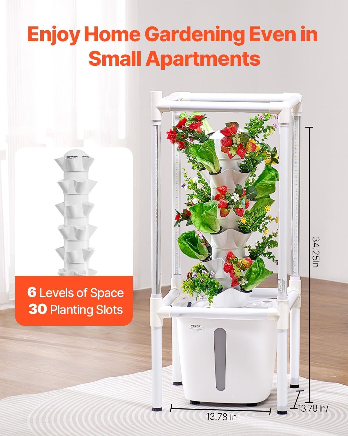 image:imageVEVOR Hydroponic Growing System with Grow Light 30 Pods Vertical 6 Tiers Hydroponic Tower Home Hydronic Garden with Water Pump Plants Germination Kit for Indoor Herbs Fruits and Vegetables6 Tiers30 PodsWith Grow Light