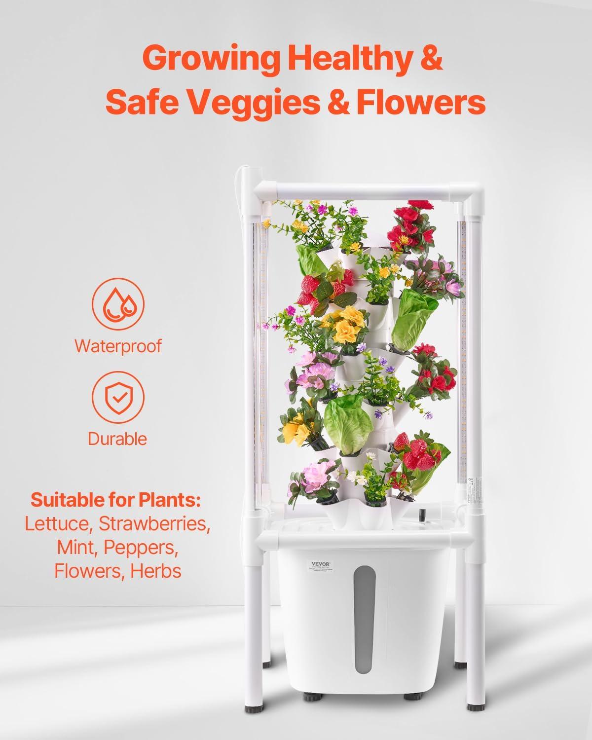 image:imageVEVOR Hydroponic Growing System with Grow Light 30 Pods Vertical 6 Tiers Hydroponic Tower Home Hydronic Garden with Water Pump Plants Germination Kit for Indoor Herbs Fruits and Vegetables6 Tiers30 PodsWith Grow Light