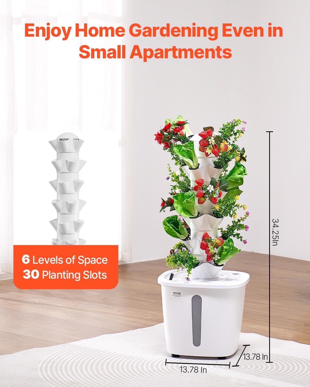 image:imageVEVOR Hydroponic Growing System with Grow Light 30 Pods Vertical 6 Tiers Hydroponic Tower Home Hydronic Garden with Water Pump Plants Germination Kit for Indoor Herbs Fruits and Vegetables6 Tiers30 PodsNo Grow Light