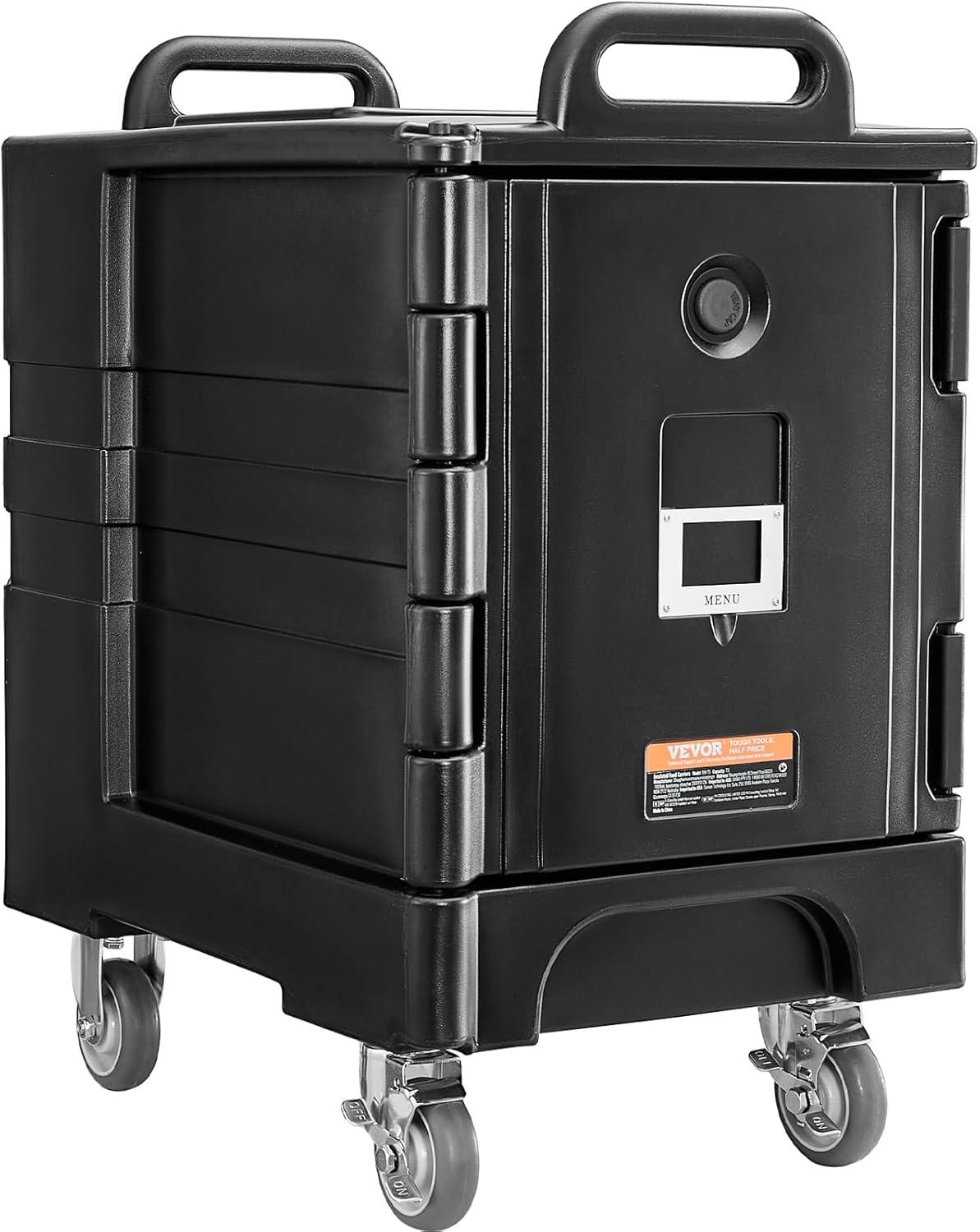 image:imageVEVOR Insulated Food Pan Carrier 81 Qt Hot Box for Catering Food Box Carrier with Double Buckles Front Loading Food Warmer with Handles Stackable End Loader for Restaurant Canteen81 Qt Wheels