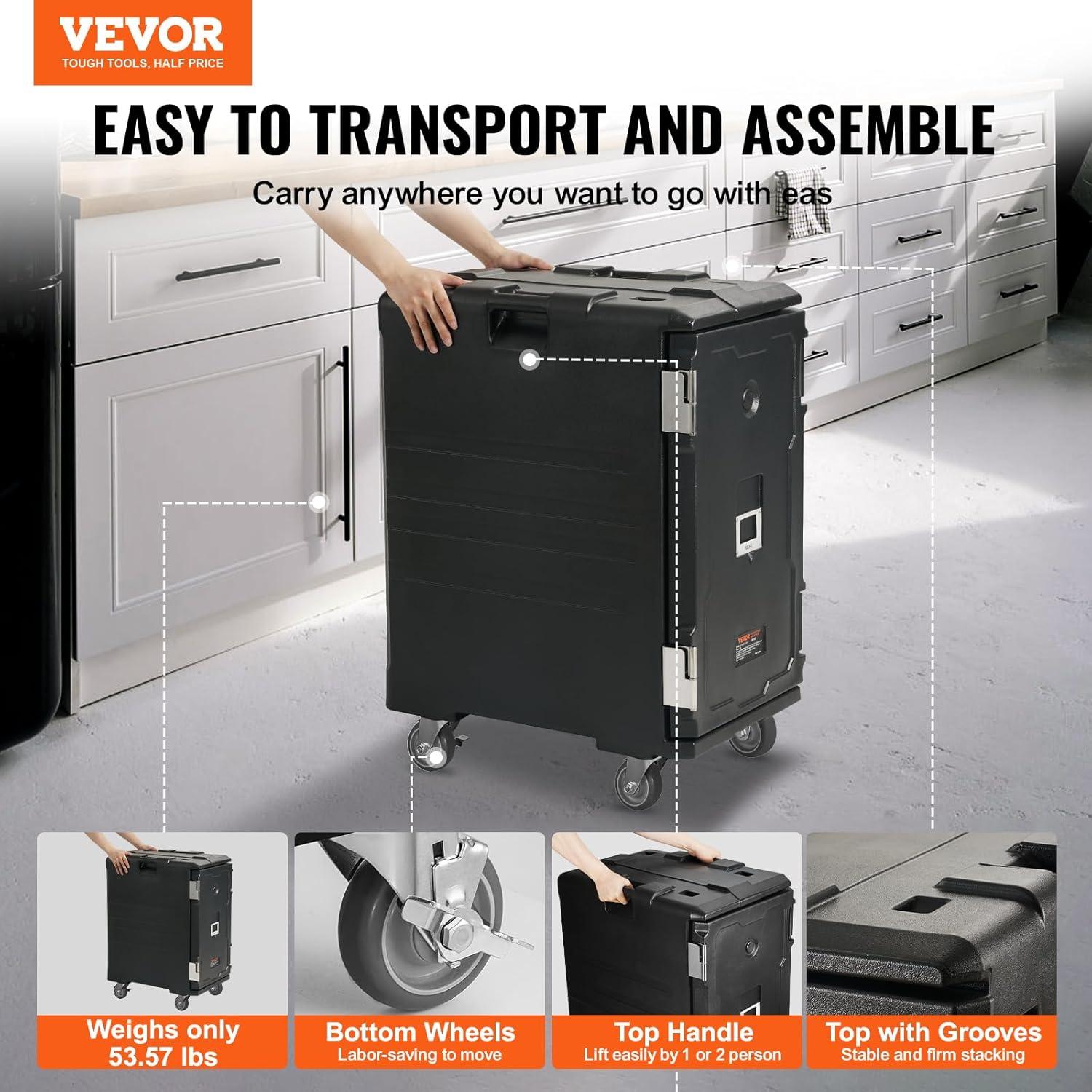 image:imageVEVOR Insulated Food Pan Carrier 95 Qt Hot Box for Catering LLDPE Food Box Carrier wDouble Buckles Front Loading Food Warmer wHandles Stackable End Loader for Restaurant Canteen etc BlackBlack