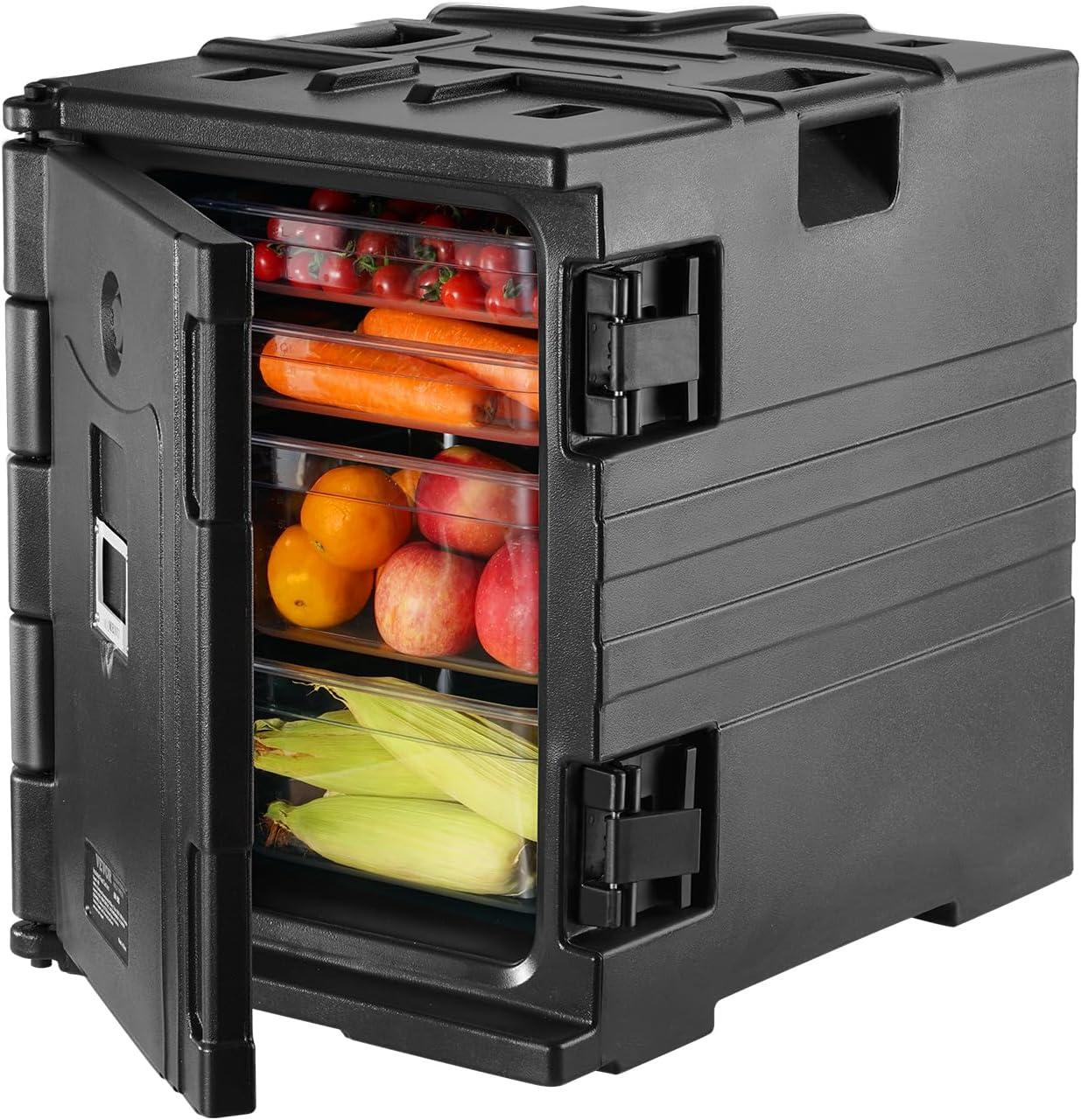 image:imageVEVOR Insulated Food Pan Carrier 95 Qt Hot Box for Catering LLDPE Food Box Carrier wDouble Buckles Front Loading Food Warmer wHandles Stackable End Loader for Restaurant Canteen etc BlackBlack