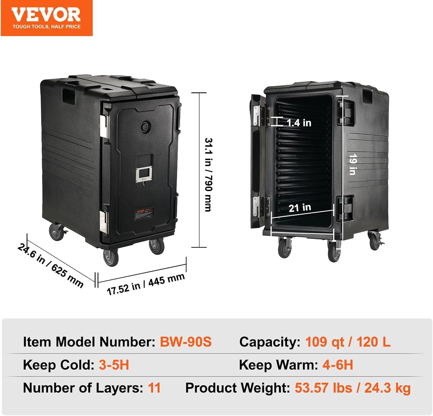 image:imageVEVOR Insulated Food Pan Carrier 95 Qt Hot Box for Catering LLDPE Food Box Carrier wDouble Buckles Front Loading Food Warmer wHandles Stackable End Loader for Restaurant Canteen etc BlackBlack