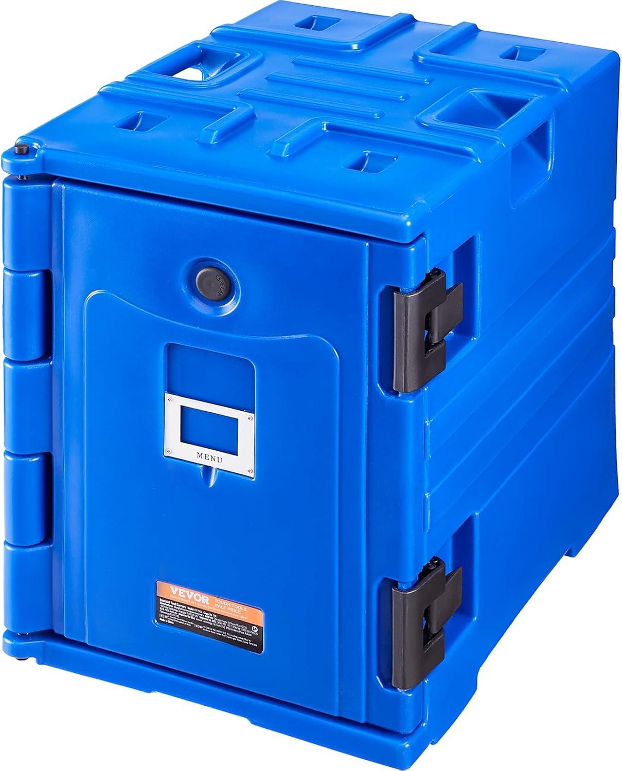 image:imageVEVOR Insulated Food Pan Carrier 95 Qt Hot Box for Catering LLDPE Food Box Carrier wDouble Buckles Front Loading Food Warmer wHandles Stackable End Loader for Restaurant Canteen etc BlackBlue