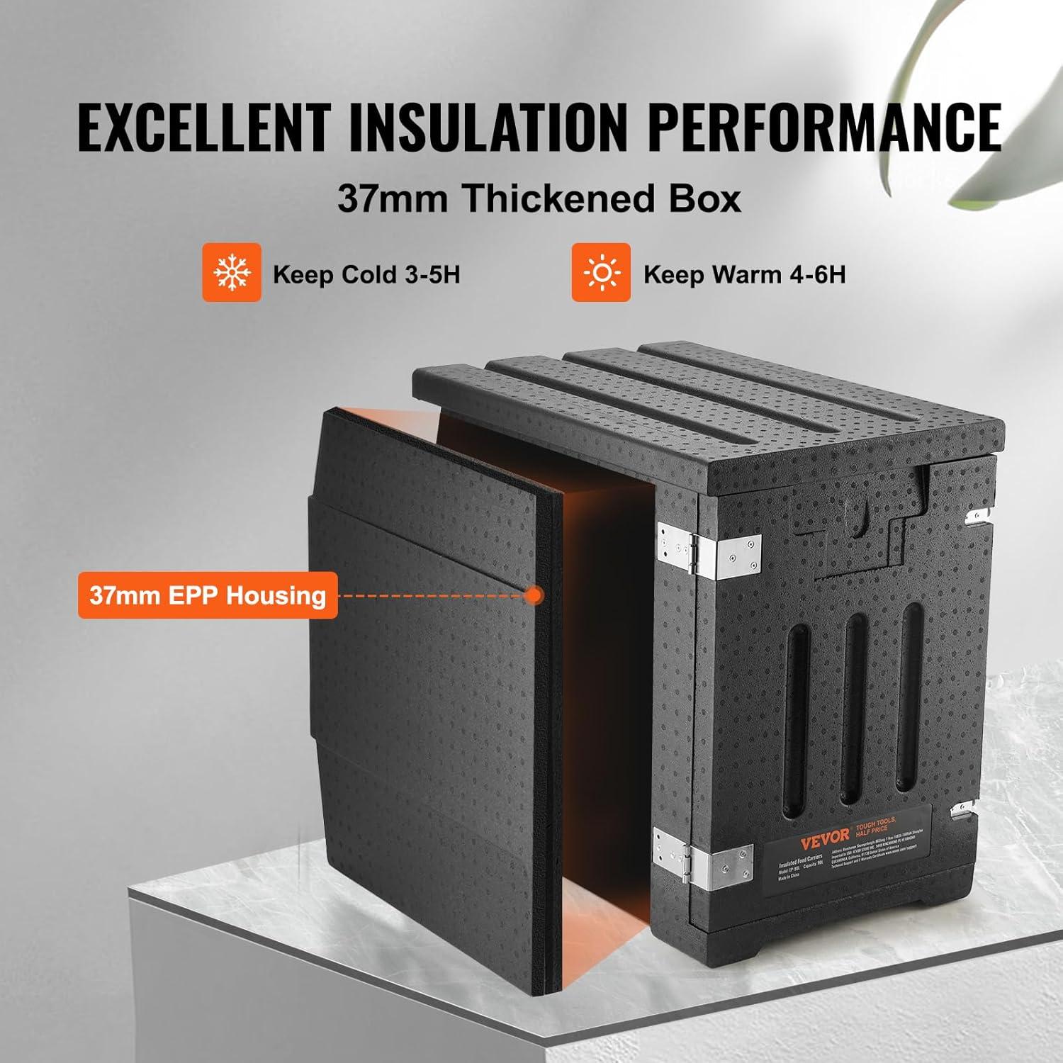 image:imageVEVOR Insulated Food Pan Carrier 95 Qt Hot Box for Catering LLDPE Food Box Carrier wDouble Buckles Front Loading Food Warmer wHandles Stackable End Loader for Restaurant Canteen etc BlackBlack