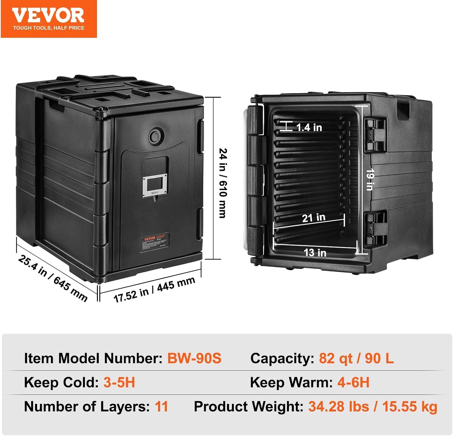 image:imageVEVOR Insulated Food Pan Carrier 95 Qt Hot Box for Catering LLDPE Food Box Carrier wDouble Buckles Front Loading Food Warmer wHandles Stackable End Loader for Restaurant Canteen etc BlackBlack