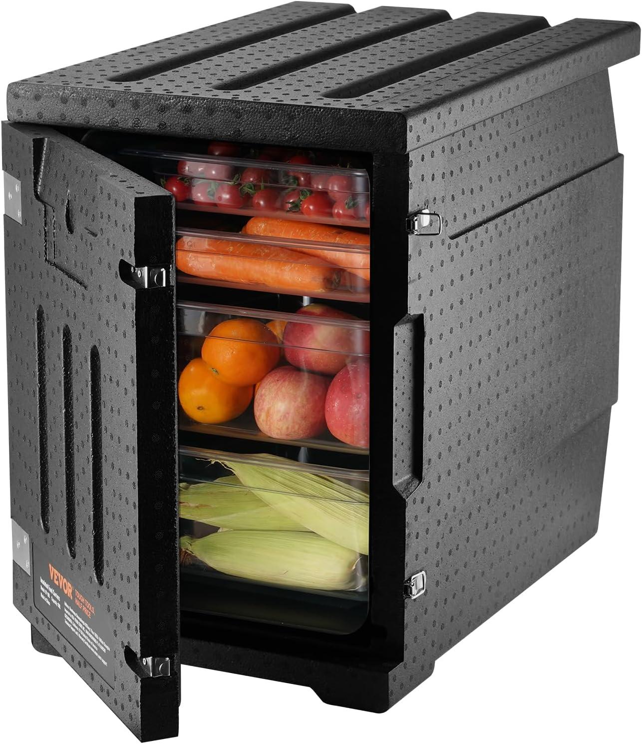 image:imageVEVOR Insulated Food Pan Carrier 95 Qt Hot Box for Catering LLDPE Food Box Carrier wDouble Buckles Front Loading Food Warmer wHandles Stackable End Loader for Restaurant Canteen etc BlackBlack
