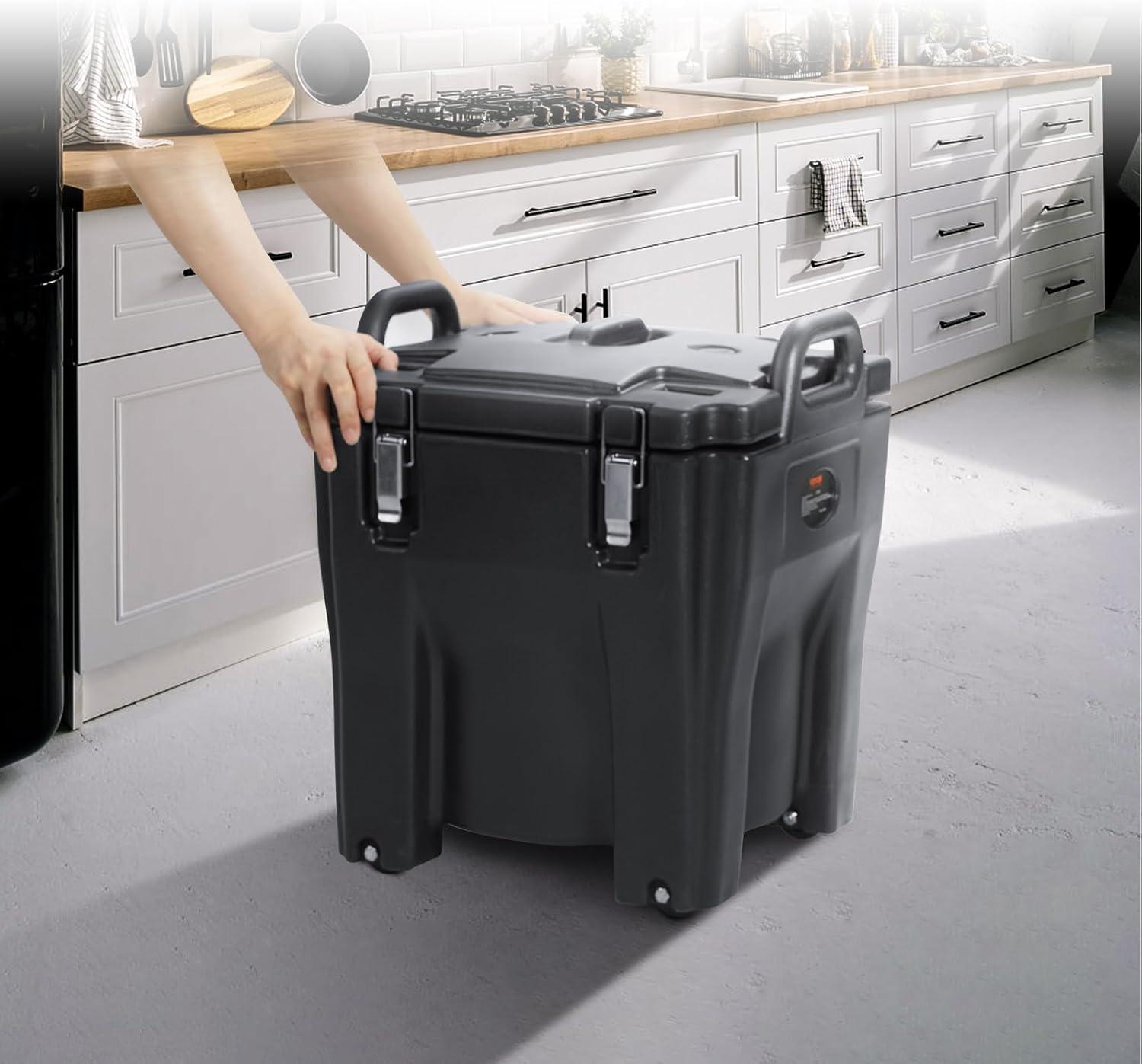 image:imageVEVOR Insulated Food Pan Carrier 95 Qt Hot Box for Catering LLDPE Food Box Carrier wDouble Buckles Front Loading Food Warmer wHandles Stackable End Loader for Restaurant Canteen etc BlackBlack