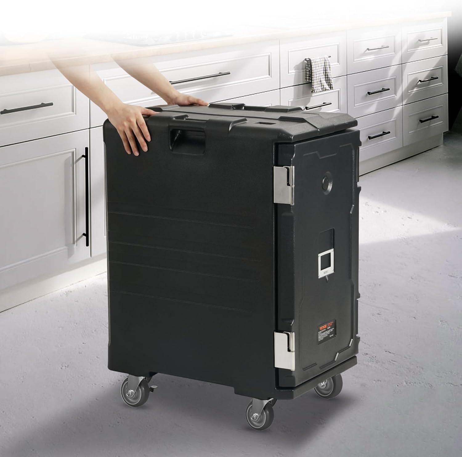 image:imageVEVOR Insulated Food Pan Carrier 95 Qt Hot Box for Catering LLDPE Food Box Carrier wDouble Buckles Front Loading Food Warmer wHandles Stackable End Loader for Restaurant Canteen etc BlackBlack