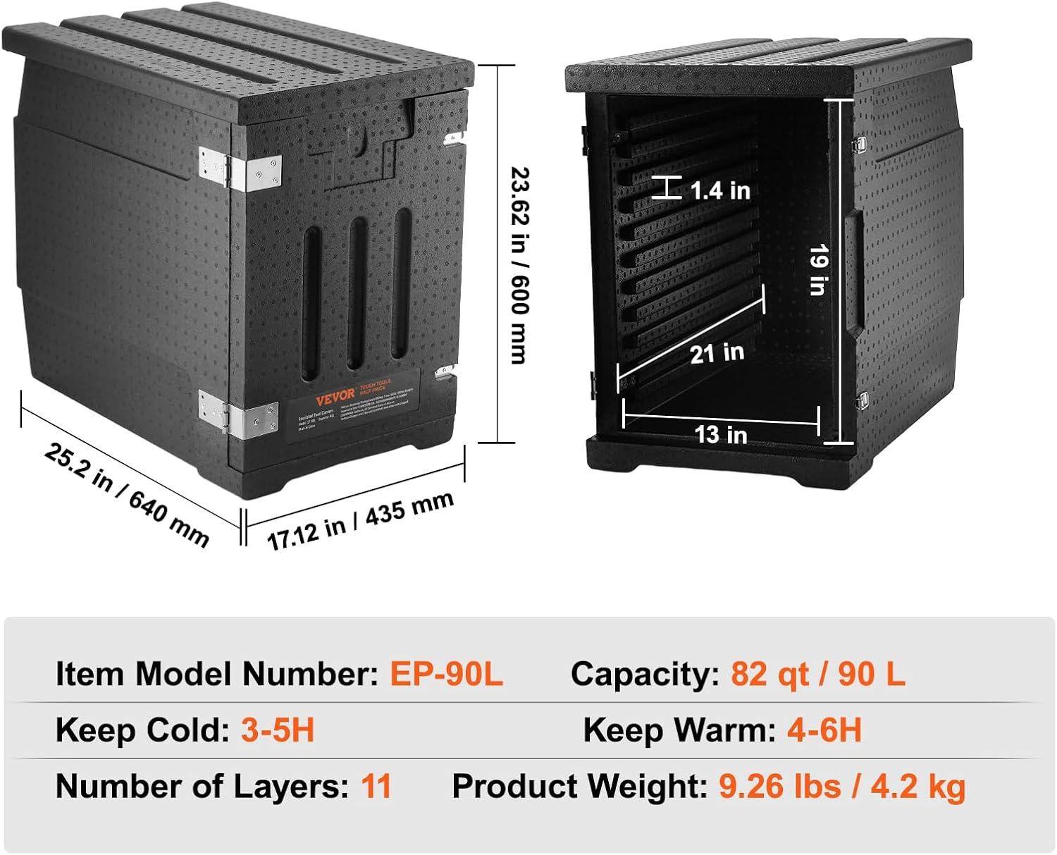 image:imageVEVOR Insulated Food Pan Carrier 95 Qt Hot Box for Catering LLDPE Food Box Carrier wDouble Buckles Front Loading Food Warmer wHandles Stackable End Loader for Restaurant Canteen etc BlackBlack