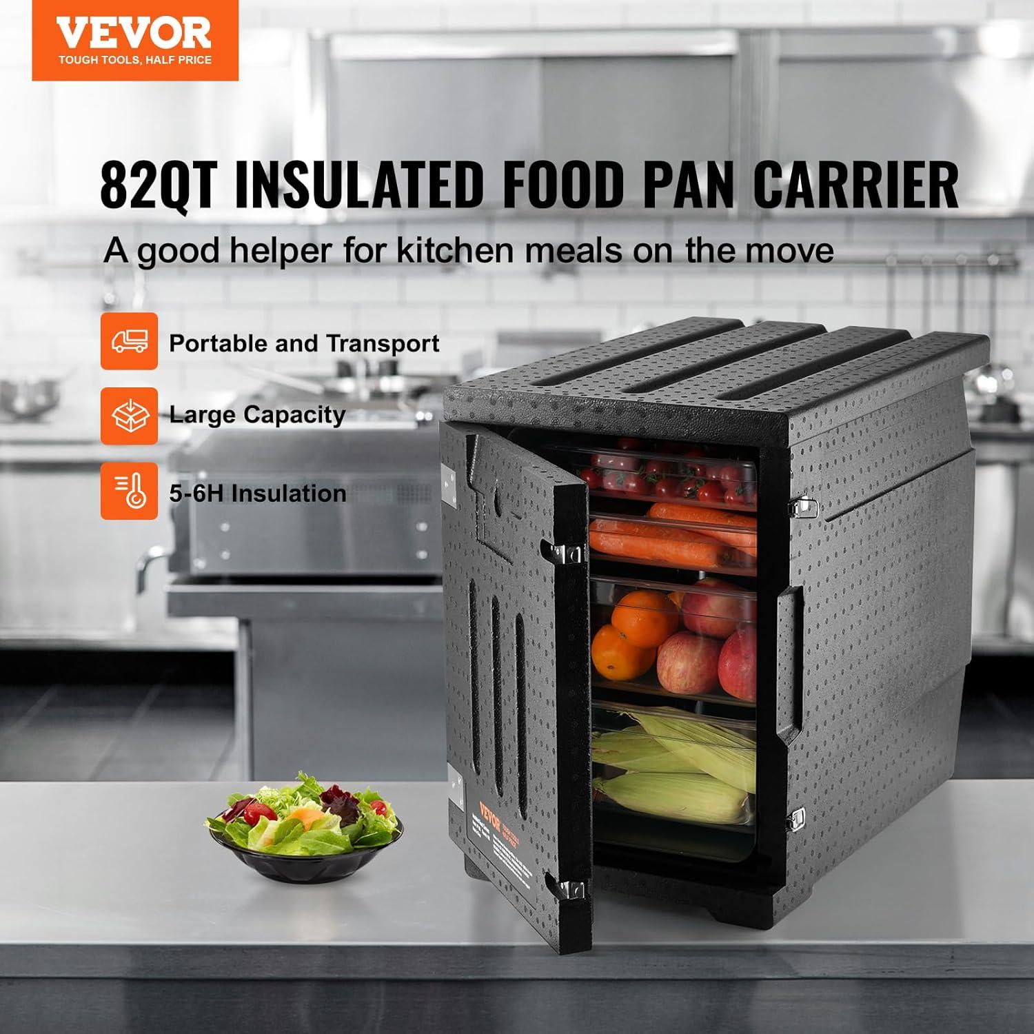 image:imageVEVOR Insulated Food Pan Carrier 95 Qt Hot Box for Catering LLDPE Food Box Carrier wDouble Buckles Front Loading Food Warmer wHandles Stackable End Loader for Restaurant Canteen etc BlackBlack