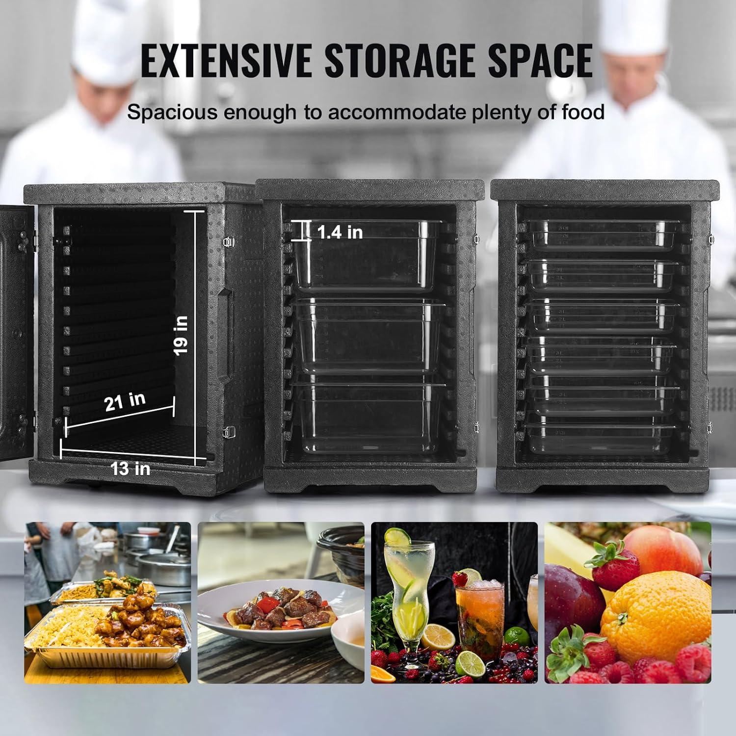 image:imageVEVOR Insulated Food Pan Carrier 95 Qt Hot Box for Catering LLDPE Food Box Carrier wDouble Buckles Front Loading Food Warmer wHandles Stackable End Loader for Restaurant Canteen etc BlackBlack