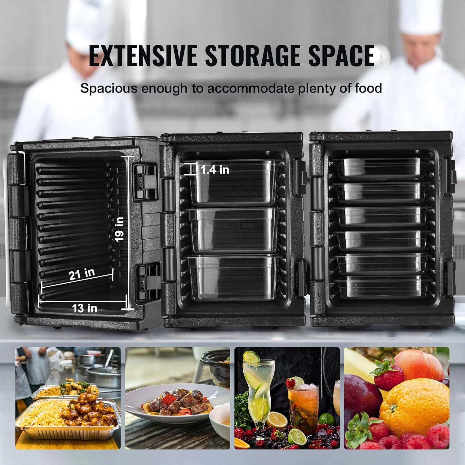 image:imageVEVOR Insulated Food Pan Carrier 95 Qt Hot Box for Catering LLDPE Food Box Carrier wDouble Buckles Front Loading Food Warmer wHandles Stackable End Loader for Restaurant Canteen etc BlackBlack