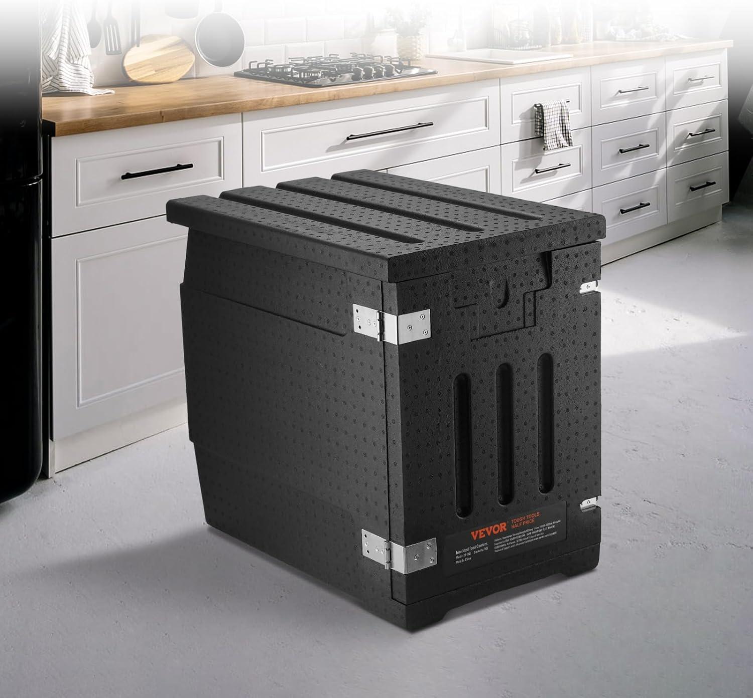 image:imageVEVOR Insulated Food Pan Carrier 95 Qt Hot Box for Catering LLDPE Food Box Carrier wDouble Buckles Front Loading Food Warmer wHandles Stackable End Loader for Restaurant Canteen etc BlackBlack