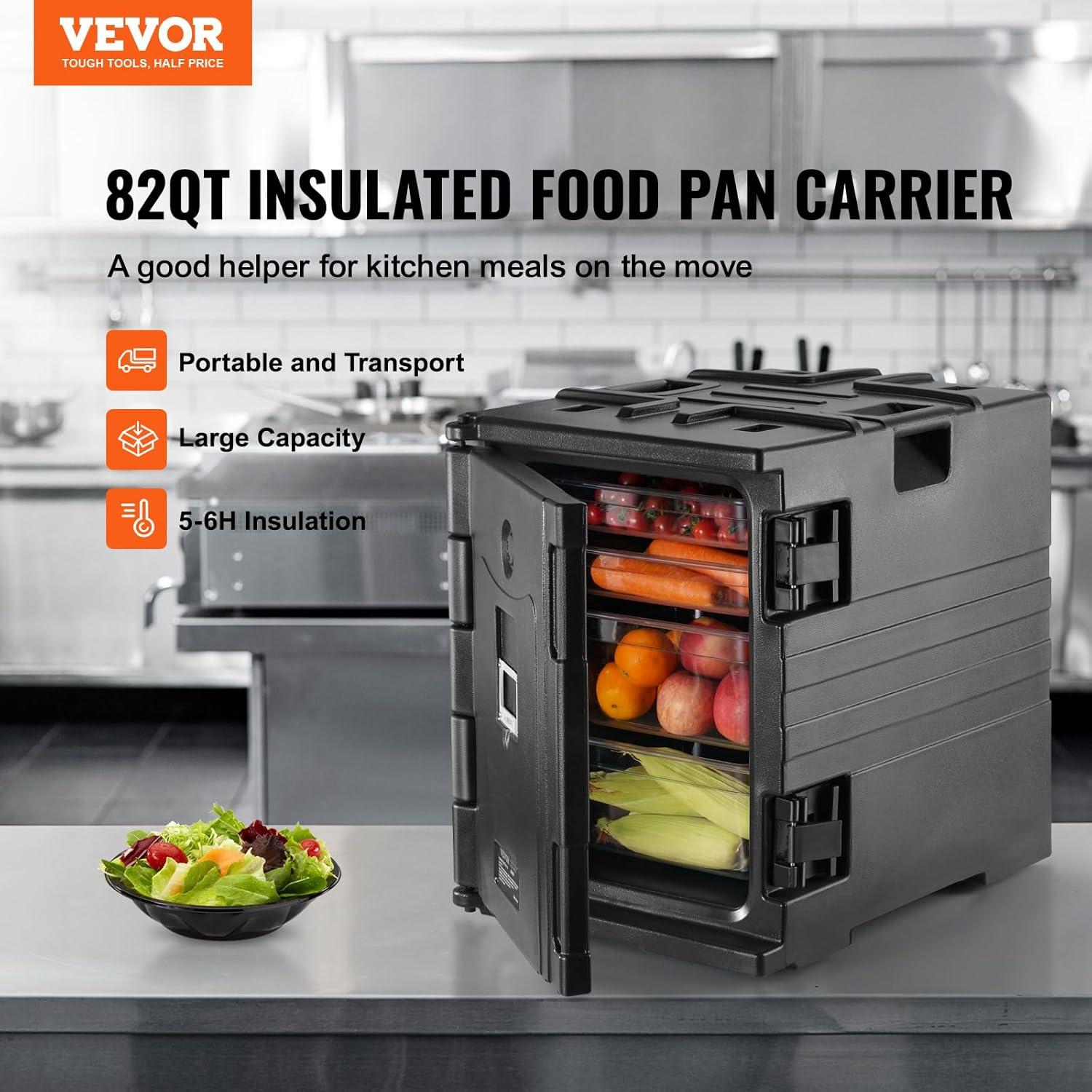 image:imageVEVOR Insulated Food Pan Carrier 95 Qt Hot Box for Catering LLDPE Food Box Carrier wDouble Buckles Front Loading Food Warmer wHandles Stackable End Loader for Restaurant Canteen etc BlackBlack