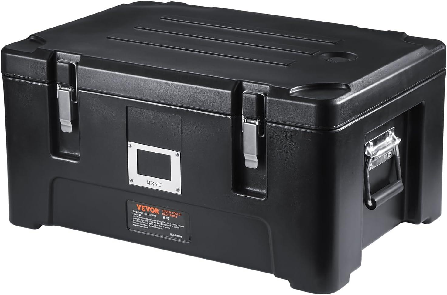 image:imageVEVOR Insulated Food Pan Carrier 95 Qt Hot Box for Catering LLDPE Food Box Carrier wDouble Buckles Front Loading Food Warmer wHandles Stackable End Loader for Restaurant Canteen etc BlackBlack
