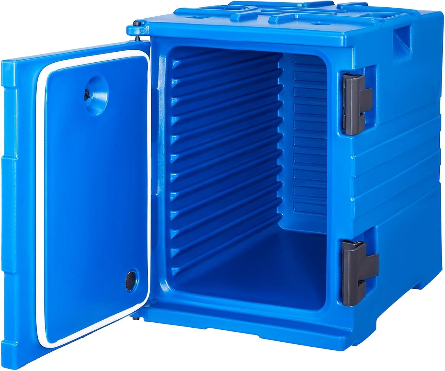 image:imageVEVOR Insulated Food Pan Carrier 95 Qt Hot Box for Catering LLDPE Food Box Carrier wDouble Buckles Front Loading Food Warmer wHandles Stackable End Loader for Restaurant Canteen etc BlackBlue