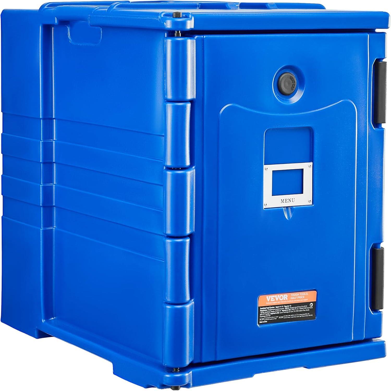 image:imageVEVOR Insulated Food Pan Carrier 95 Qt Hot Box for Catering LLDPE Food Box Carrier wDouble Buckles Front Loading Food Warmer wHandles Stackable End Loader for Restaurant Canteen etc BlackBlue