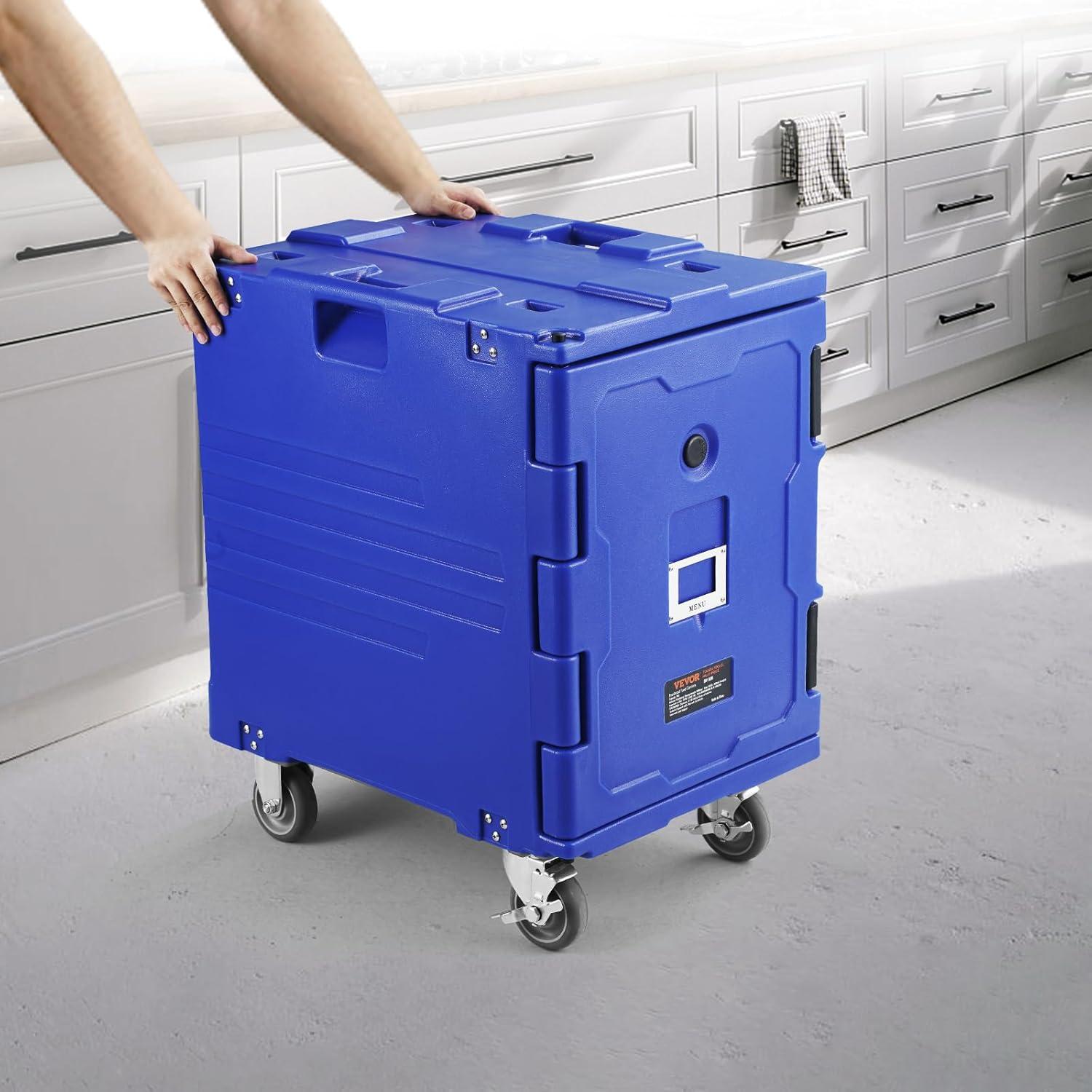 image:imageVEVOR Insulated Food Pan Carrier 95 Qt Hot Box for Catering LLDPE Food Box Carrier wDouble Buckles Front Loading Food Warmer wHandles Stackable End Loader for Restaurant Canteen etc BlackBlue